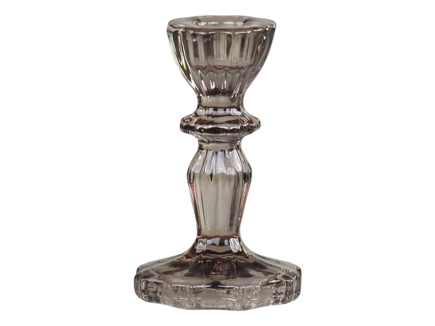 Chic Antique Kerzenständer aus Glas mit Spitzenkante, mokka 