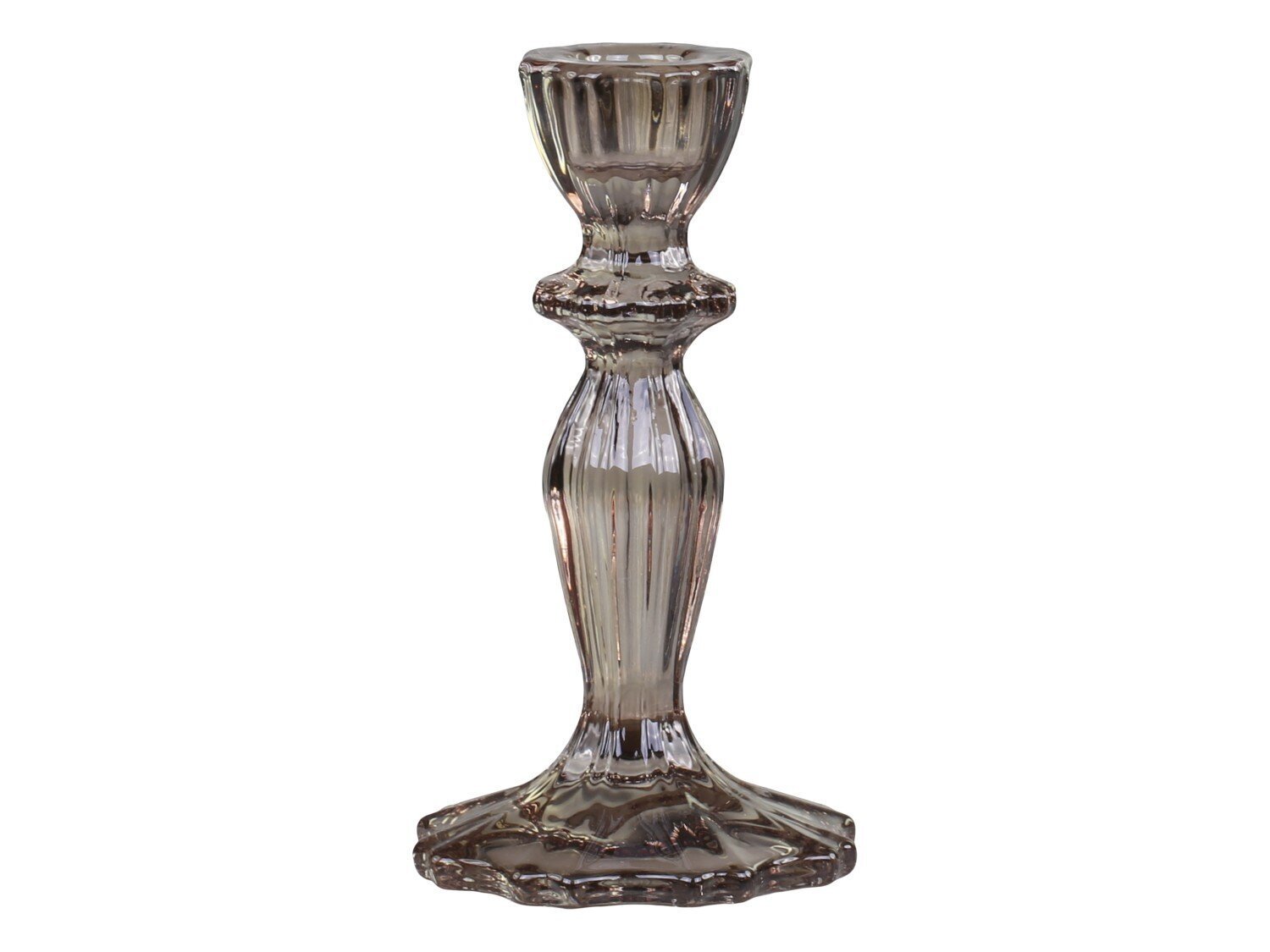 Chic Antique Kerzenständer aus Glas mit Spitzenkante, mokka H15,5/Ø8 cm