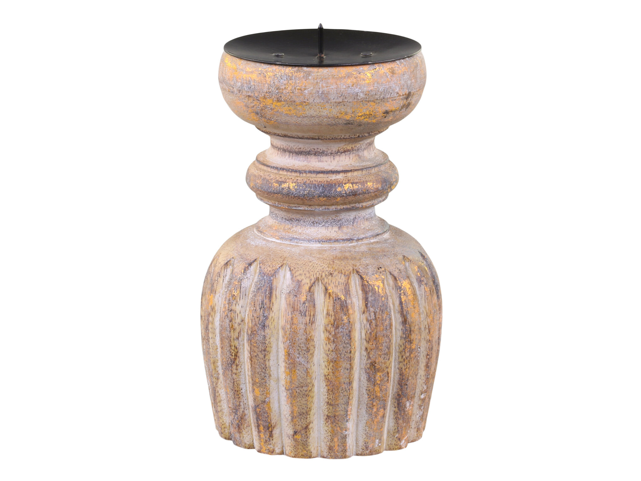 Kerzenständer aus Mangoholz mit Rillen, antik natur 