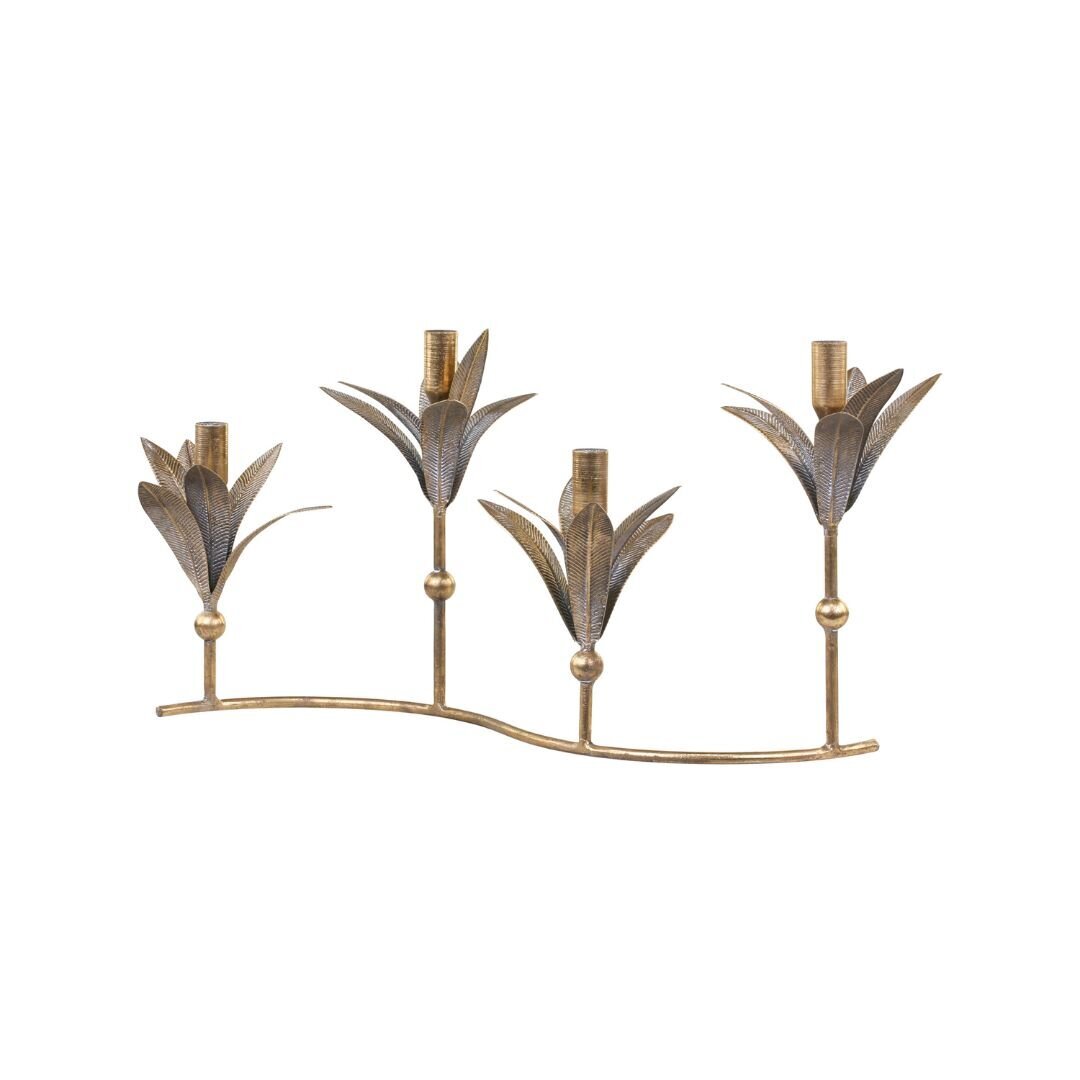 Kerzenständer für 4 Kerzen mit Blattdekoration, antik messing 