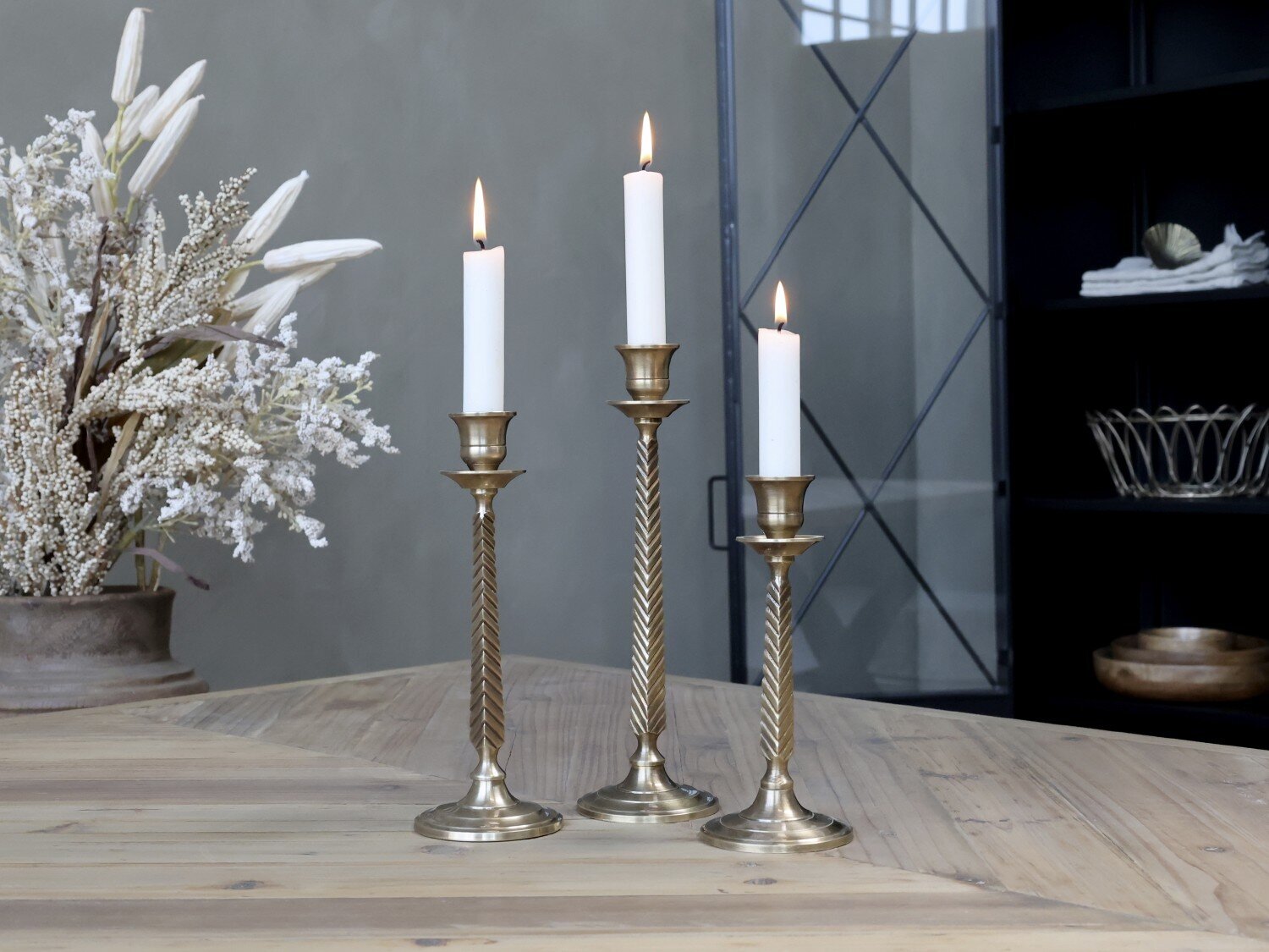 Kerzenständer für Stabkerze antique messing, messing 