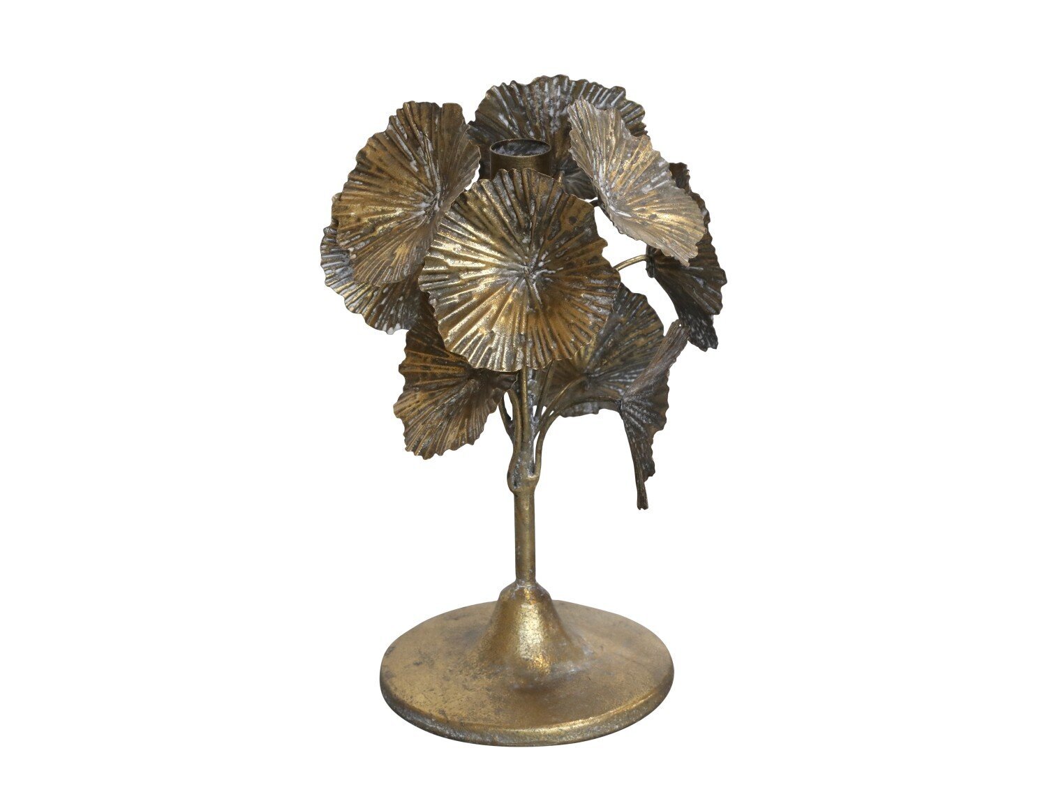 Kerzenständer mit Gold Blumen, antique messing H24 x Ø18 cm