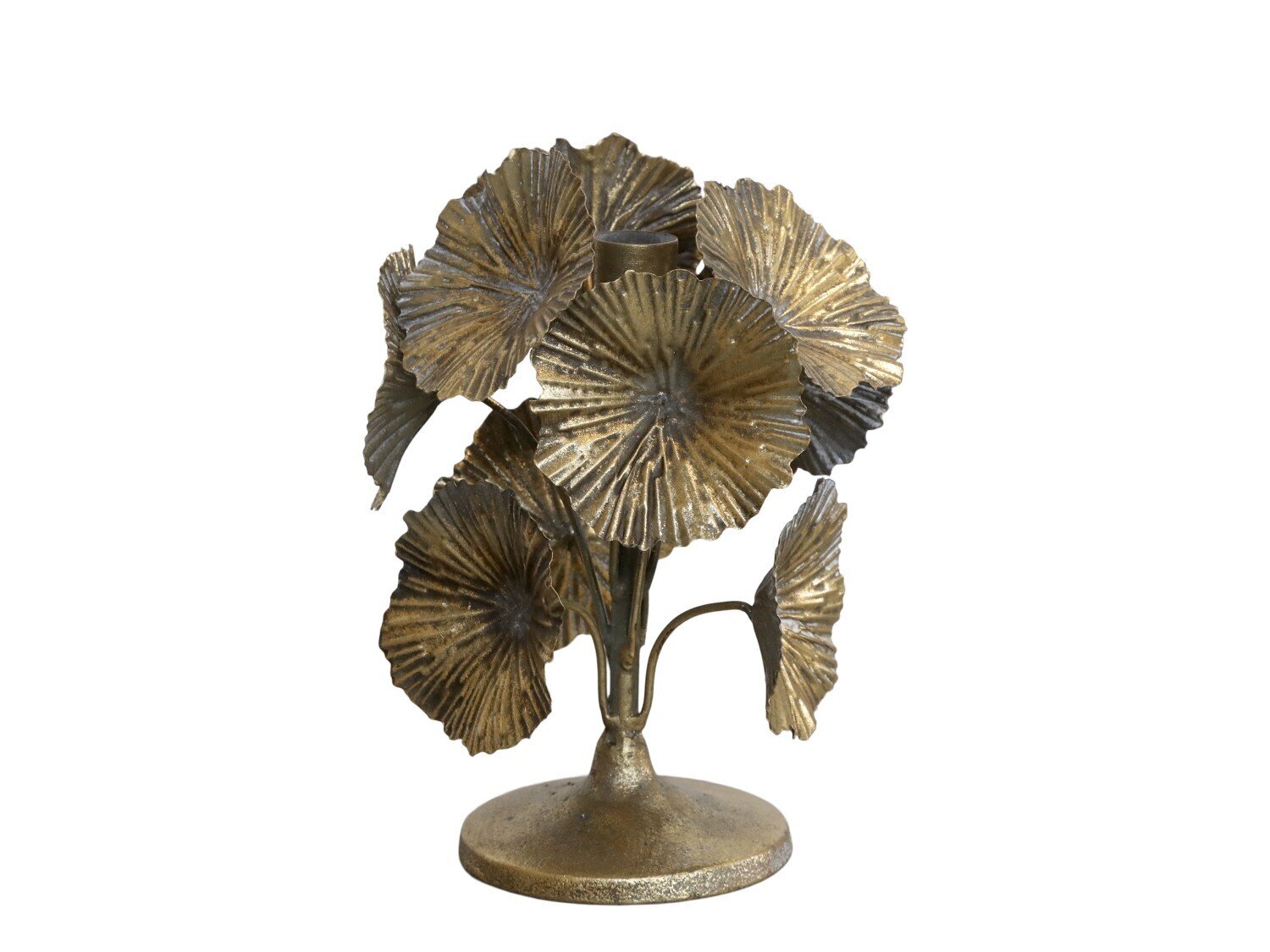 Kerzenständer mit Gold Blumen, antique messing H20 x Ø14 cm