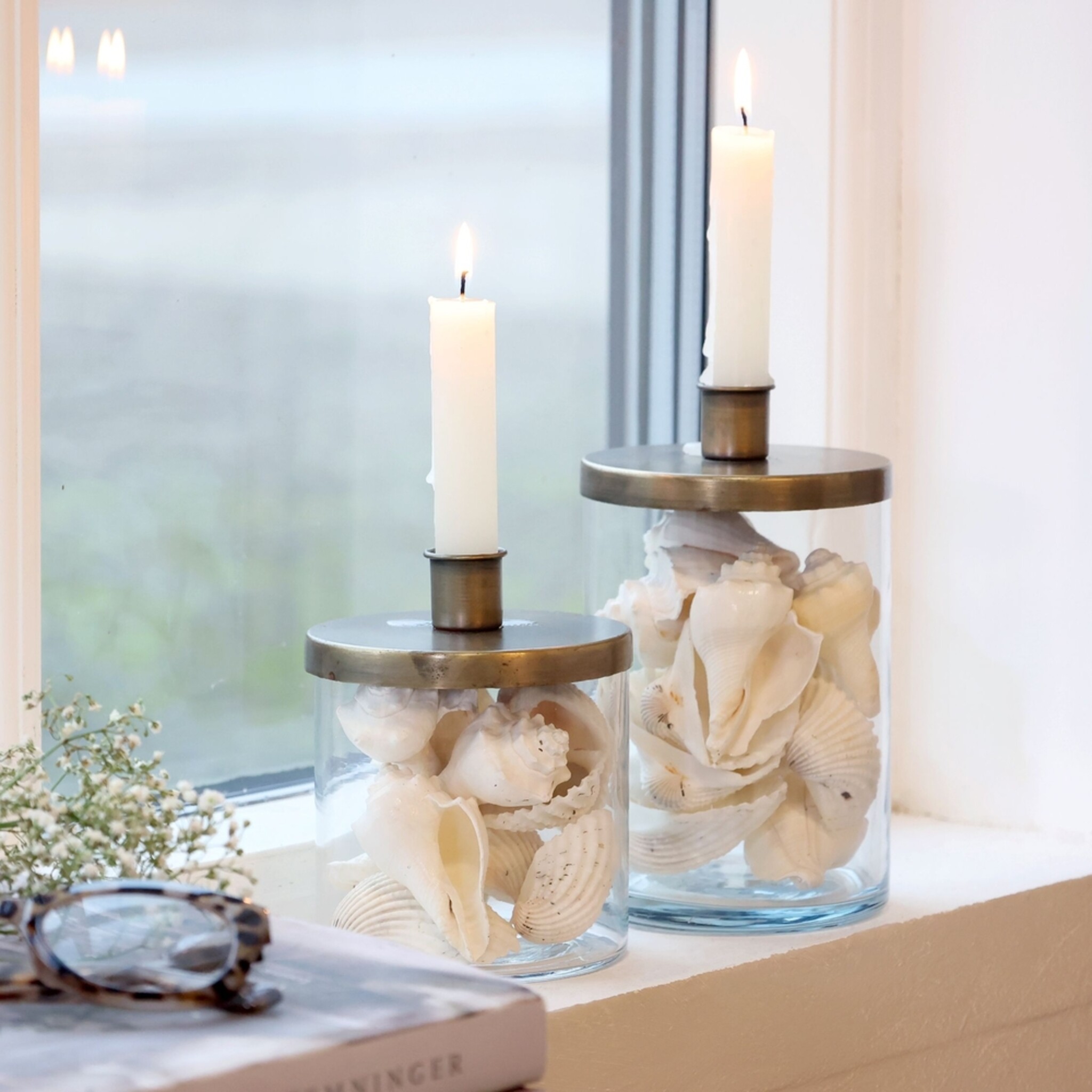 Kerzenständer mit Halter – Glas & Eisen Antik Messing für Stabkerzen,  