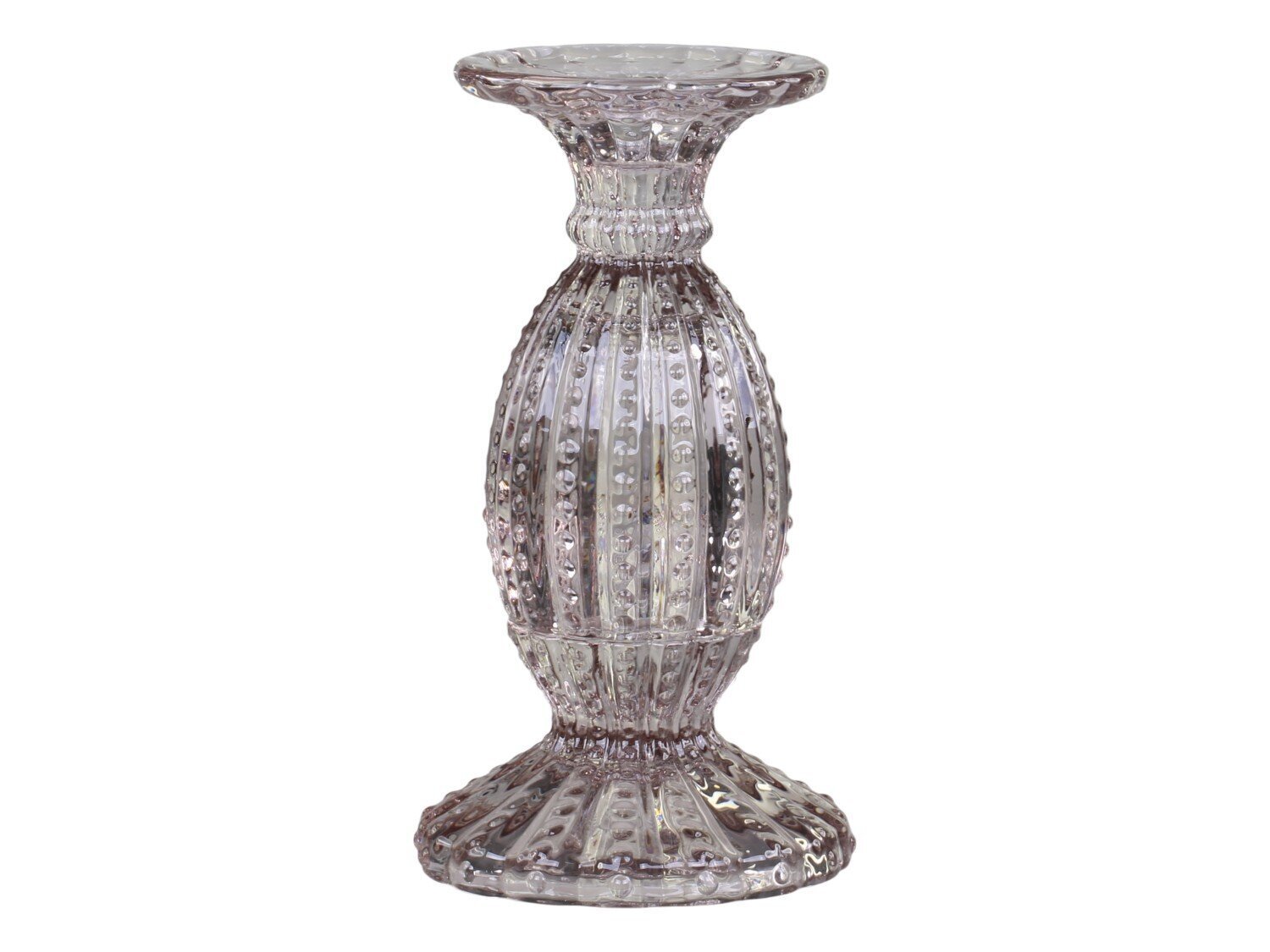 Kerzenständer mit Perlenkante, taupe H19,5/Ø10,5 cm