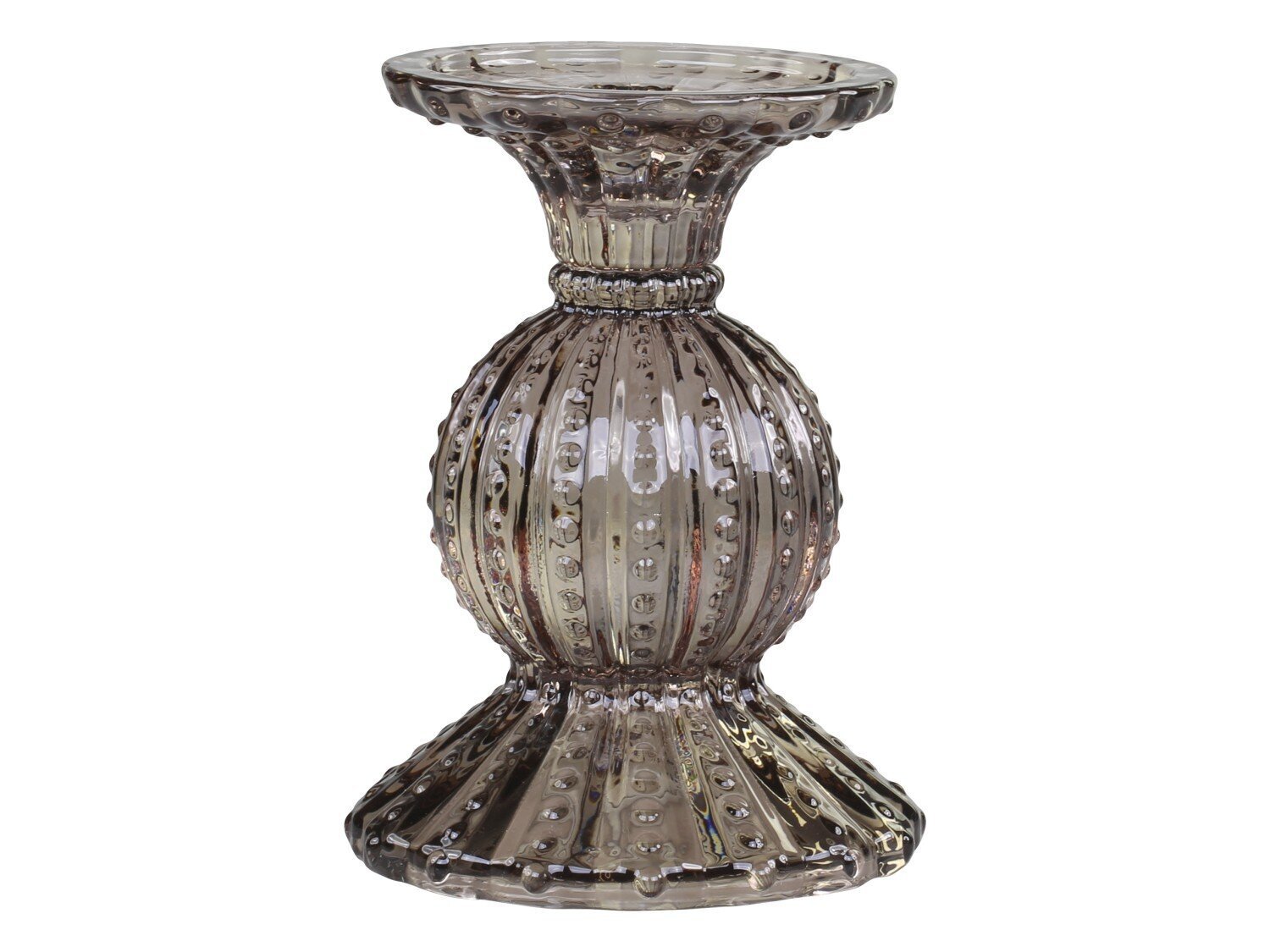 Kerzenständer mit Perlenkante, mokka H14/Ø10 cm