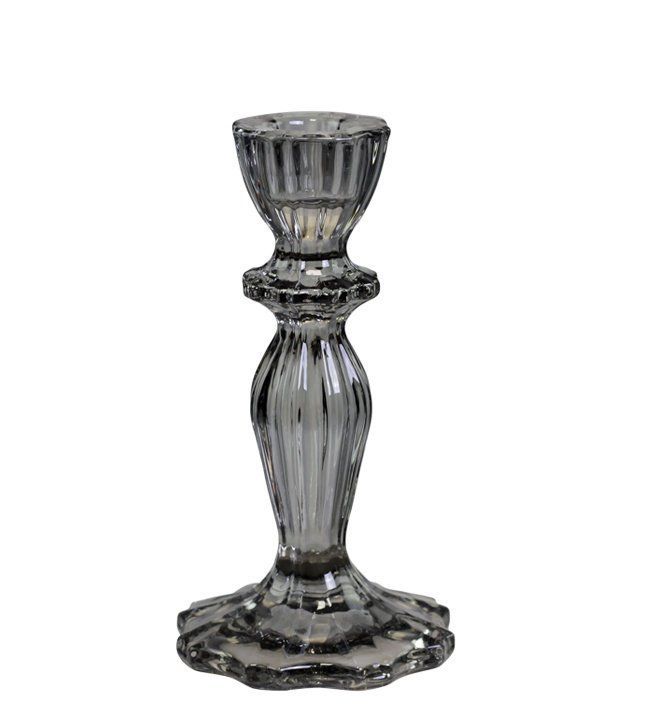 Chic Antique Kerzenständer aus Glas mit Spitzenkante, grau H15,5/Ø8 cm