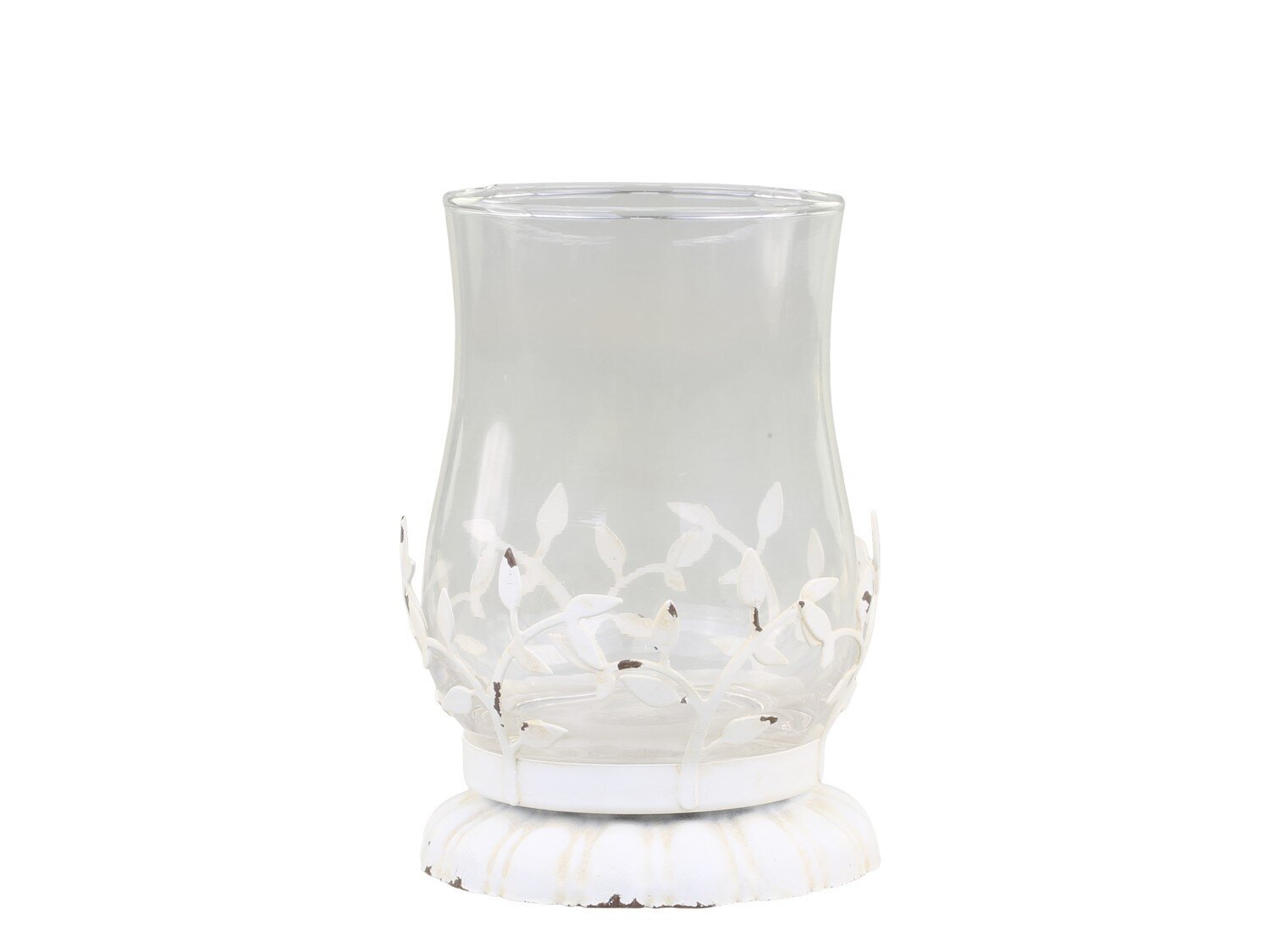 Kerzenständer Windlicht mit Blättern, antique creme H15 x Ø10,5 cm