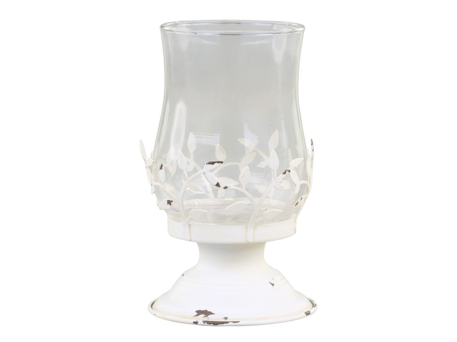 Kerzenständer Windlicht mit Blättern, antique creme H19 x Ø10,5 cm