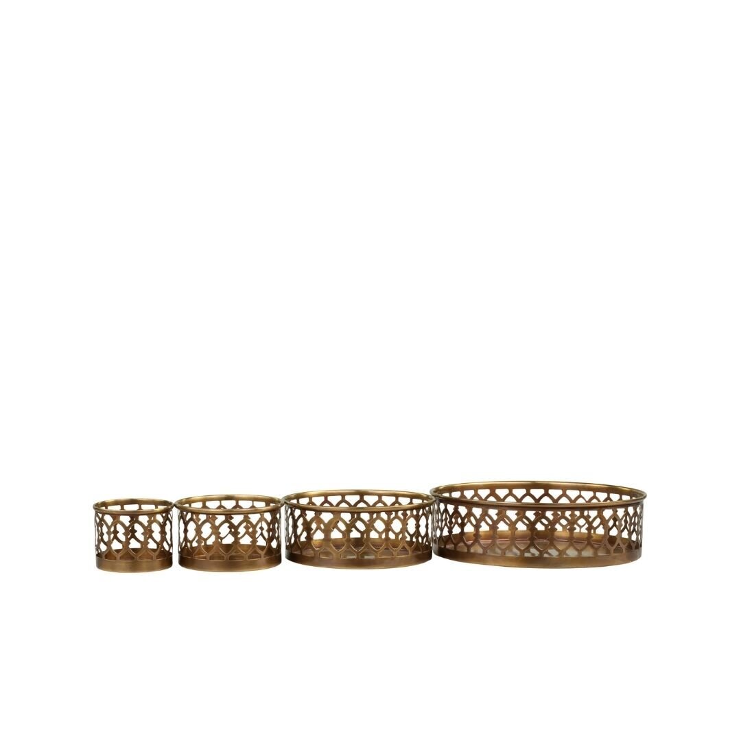 Kerzentablett mit Dekor 4er-Set, antik messing