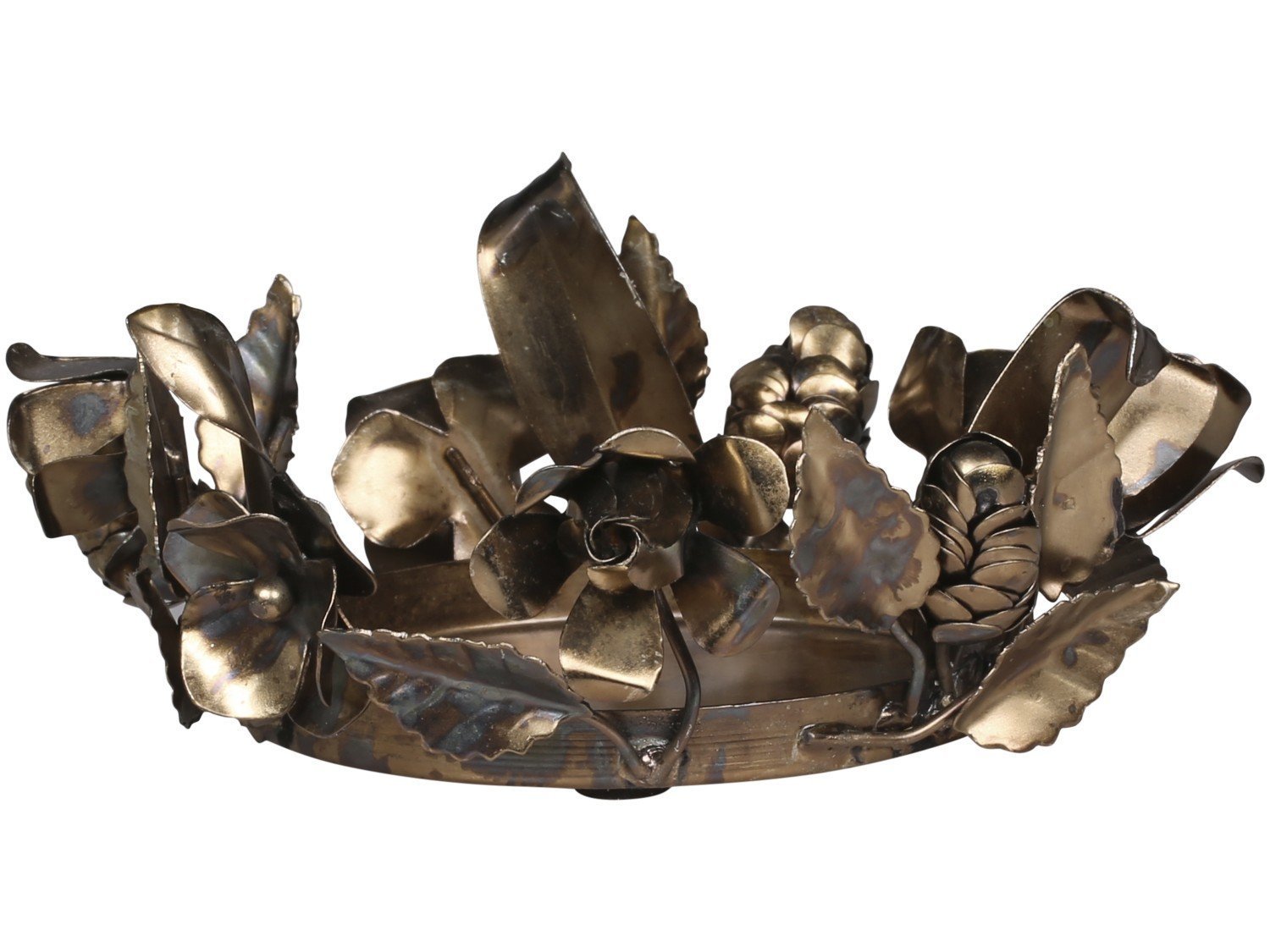 Kerzentablett mit Rosenkranz, antik messing H7/Ø18 cm