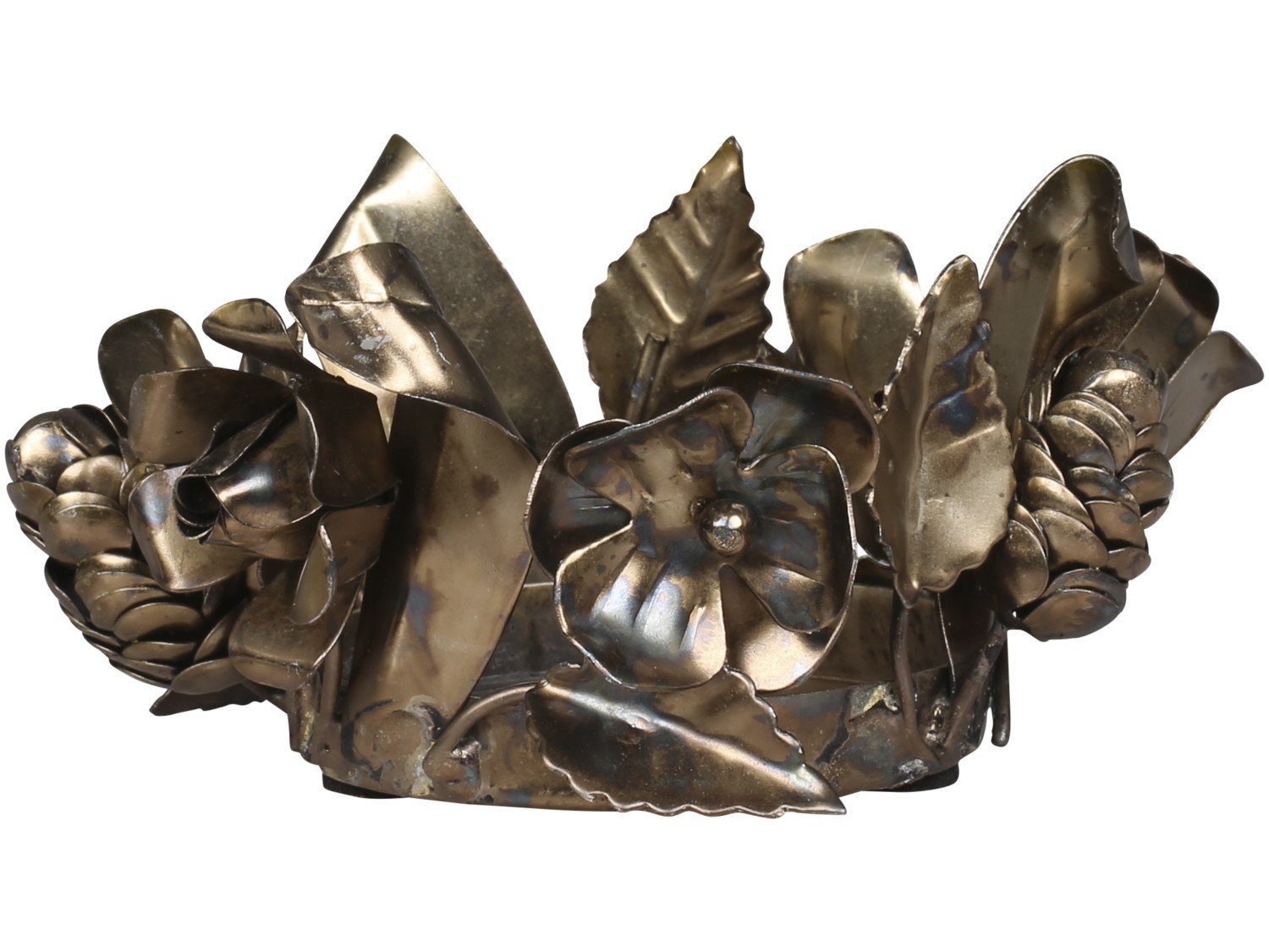 Kerzentablett mit Rosenkranz, antik messing H7/Ø12 cm