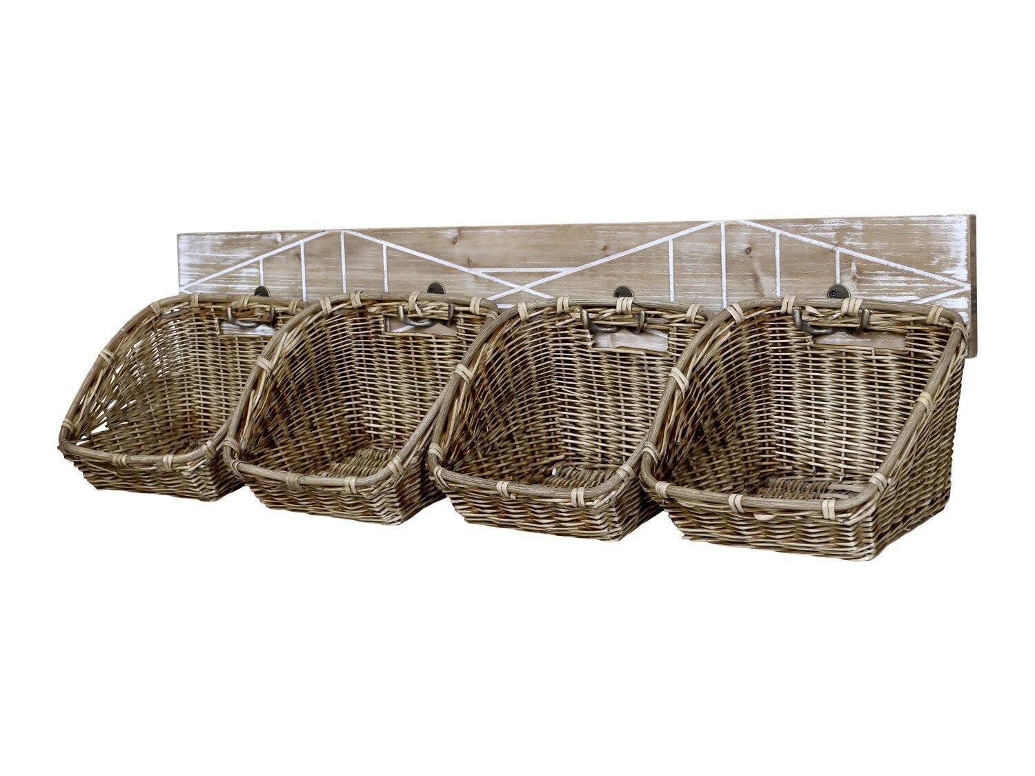 Kleiderhakenbrett mit Flechtkörben, natur 