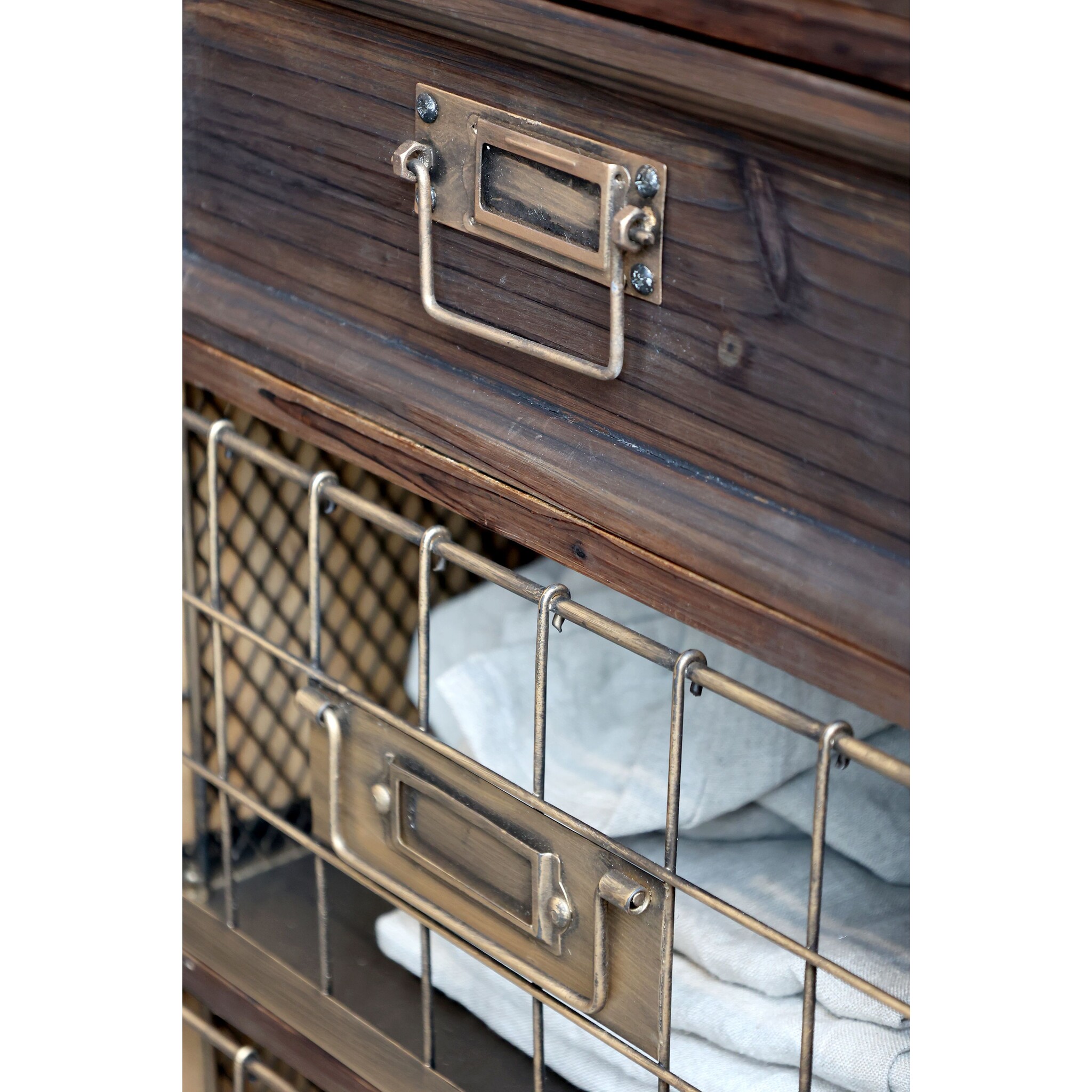 Kommode mit 4 Ablagen und Gitterkörben, natur 