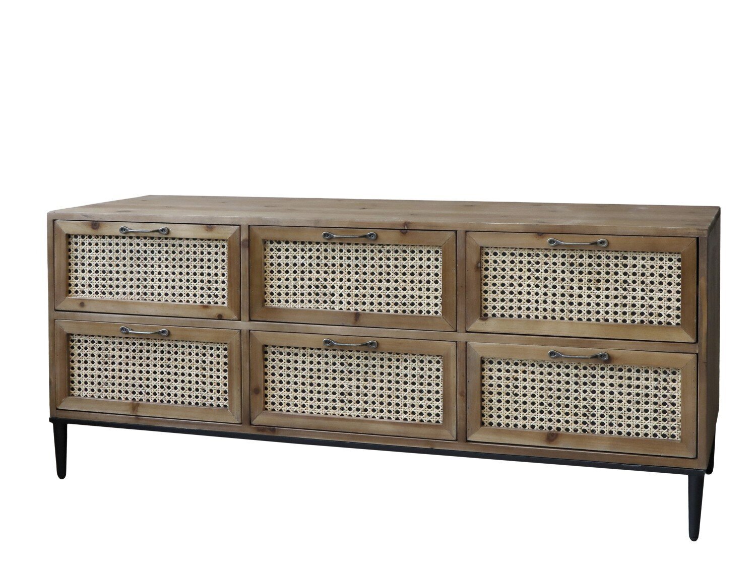 Kommode mit 6 Schubladen und französischem Geflecht, natur 