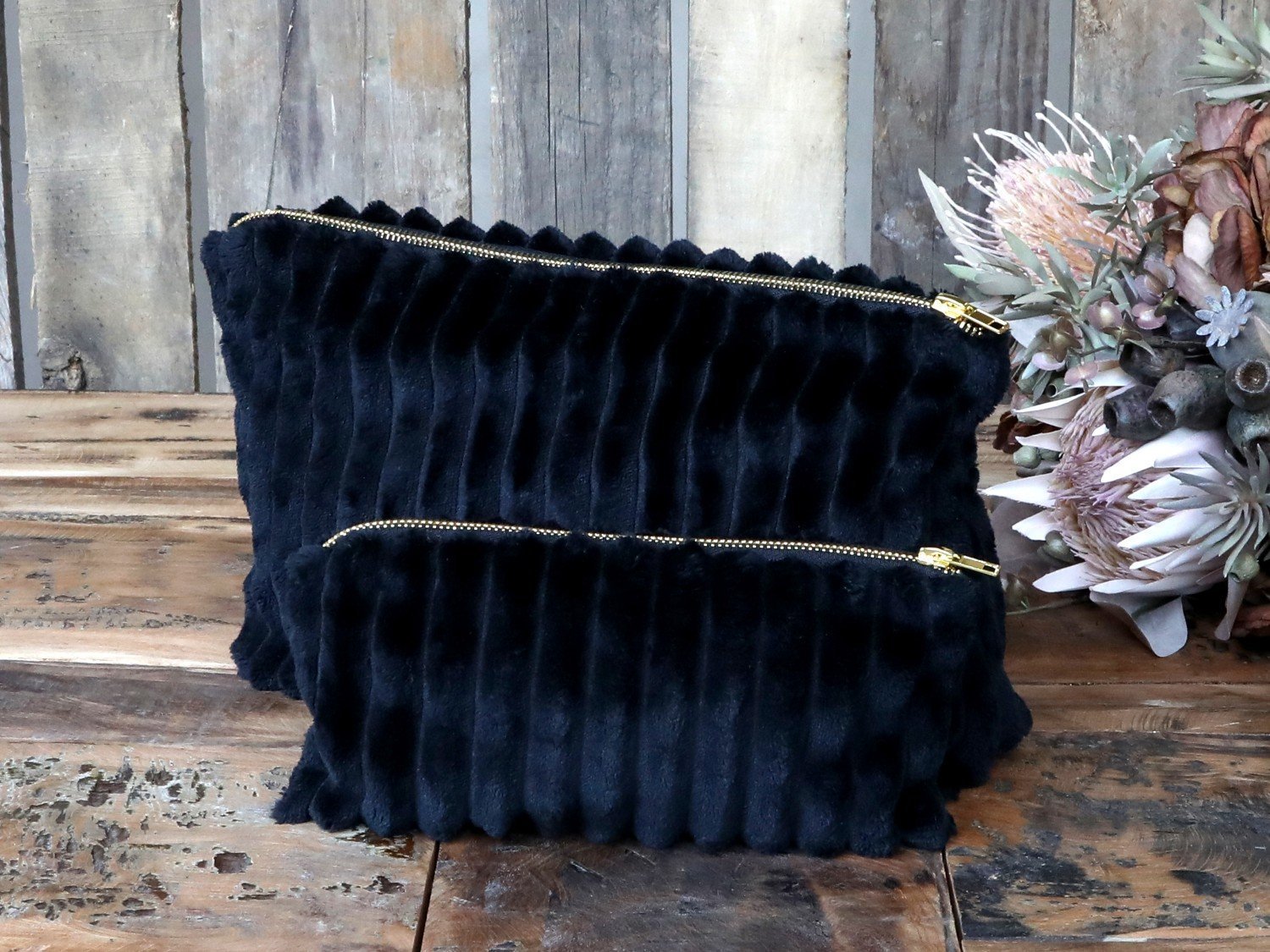 Kosmetikbeutel Velours, schwarz 