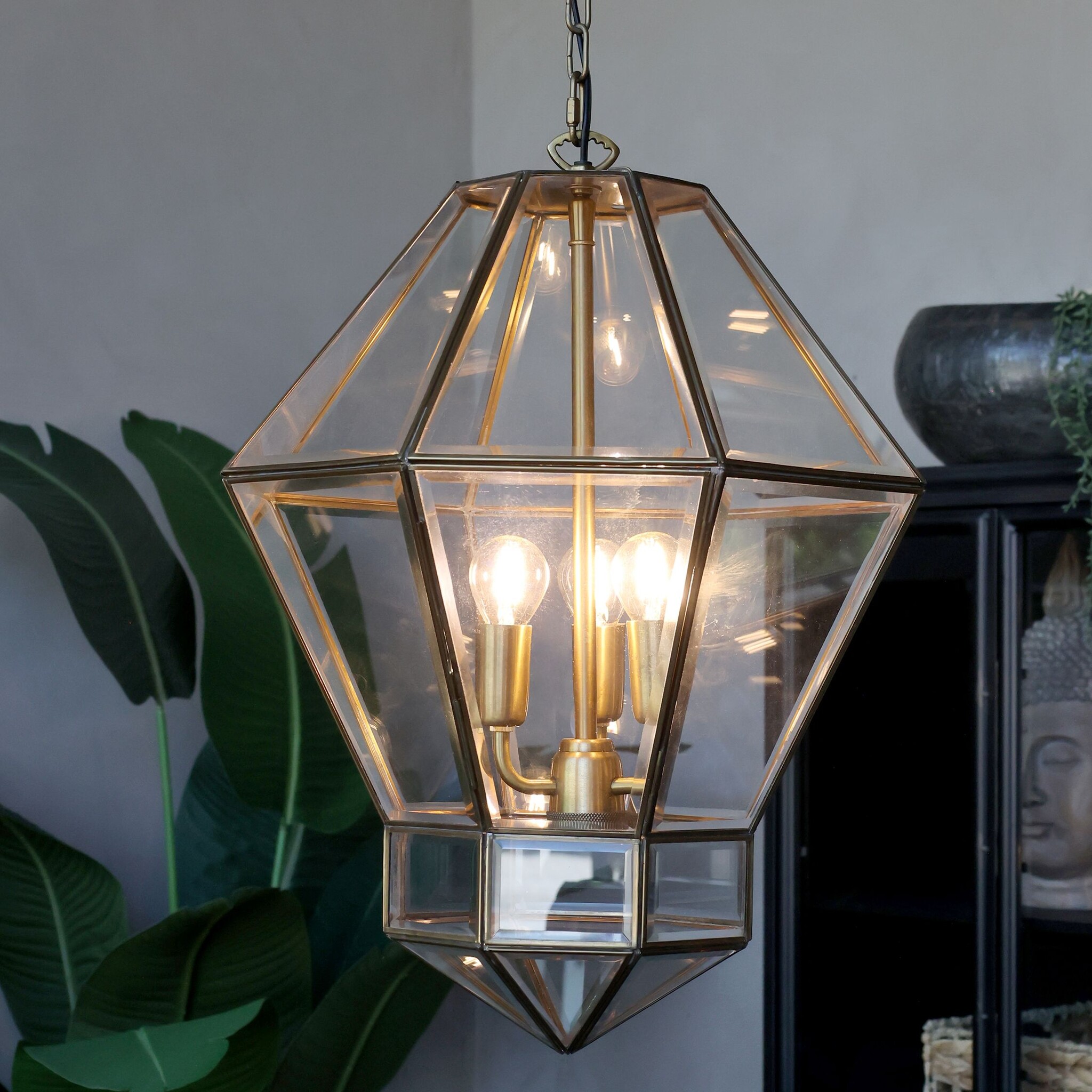 Kronleuchter Antik Messing mit Glas, antique messing 