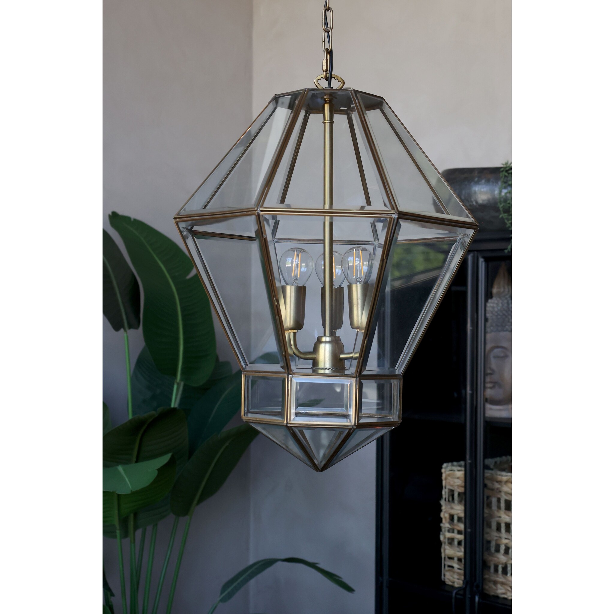 Kronleuchter Antik Messing mit Glas, antique messing 