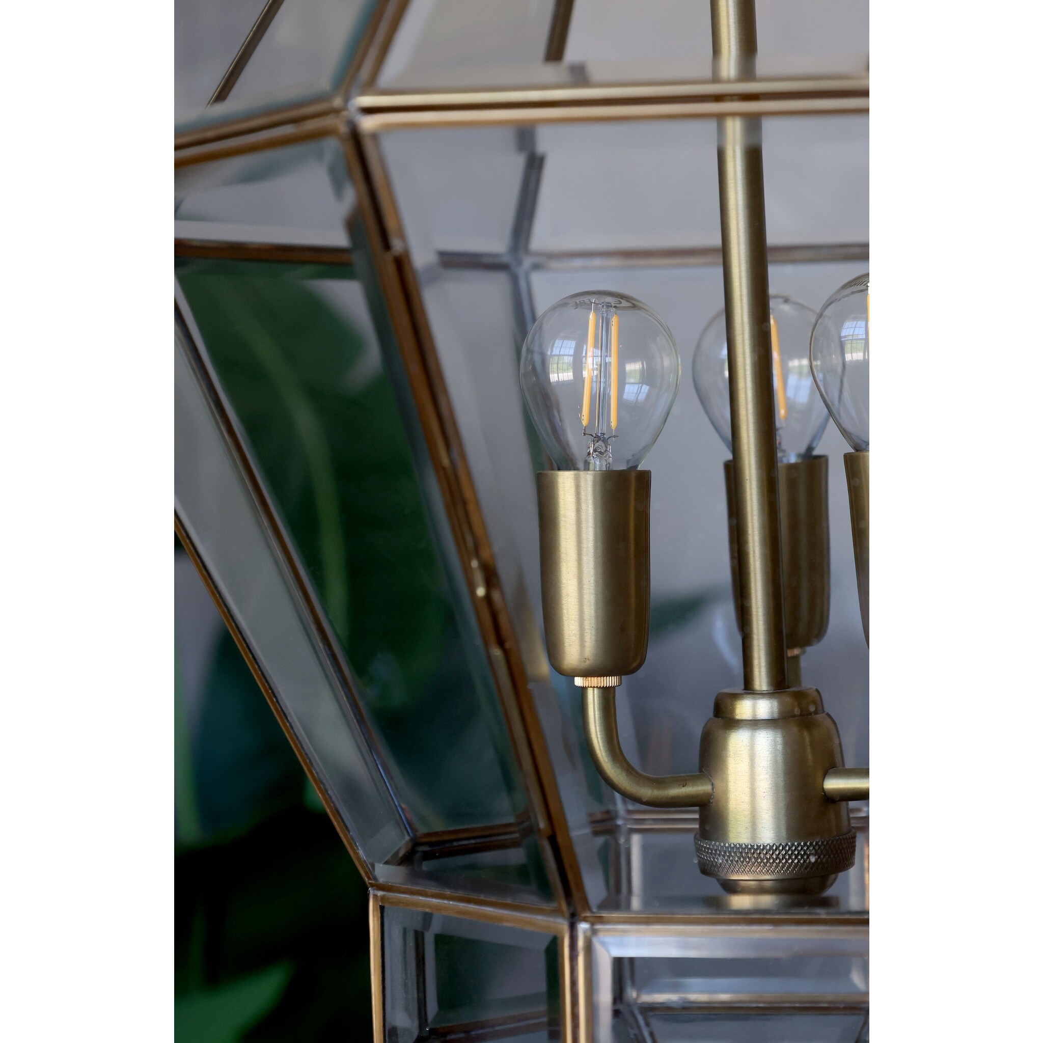 Kronleuchter Antik Messing mit Glas, antique messing 