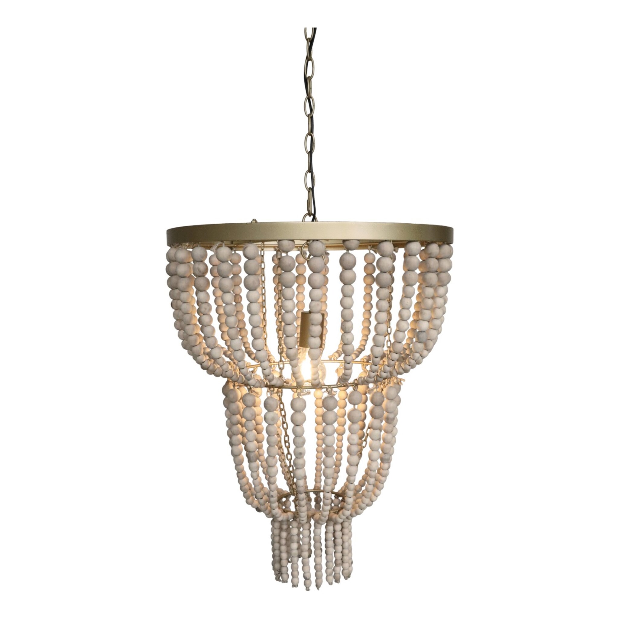 Kronleuchter mit Holzperlen, natur 