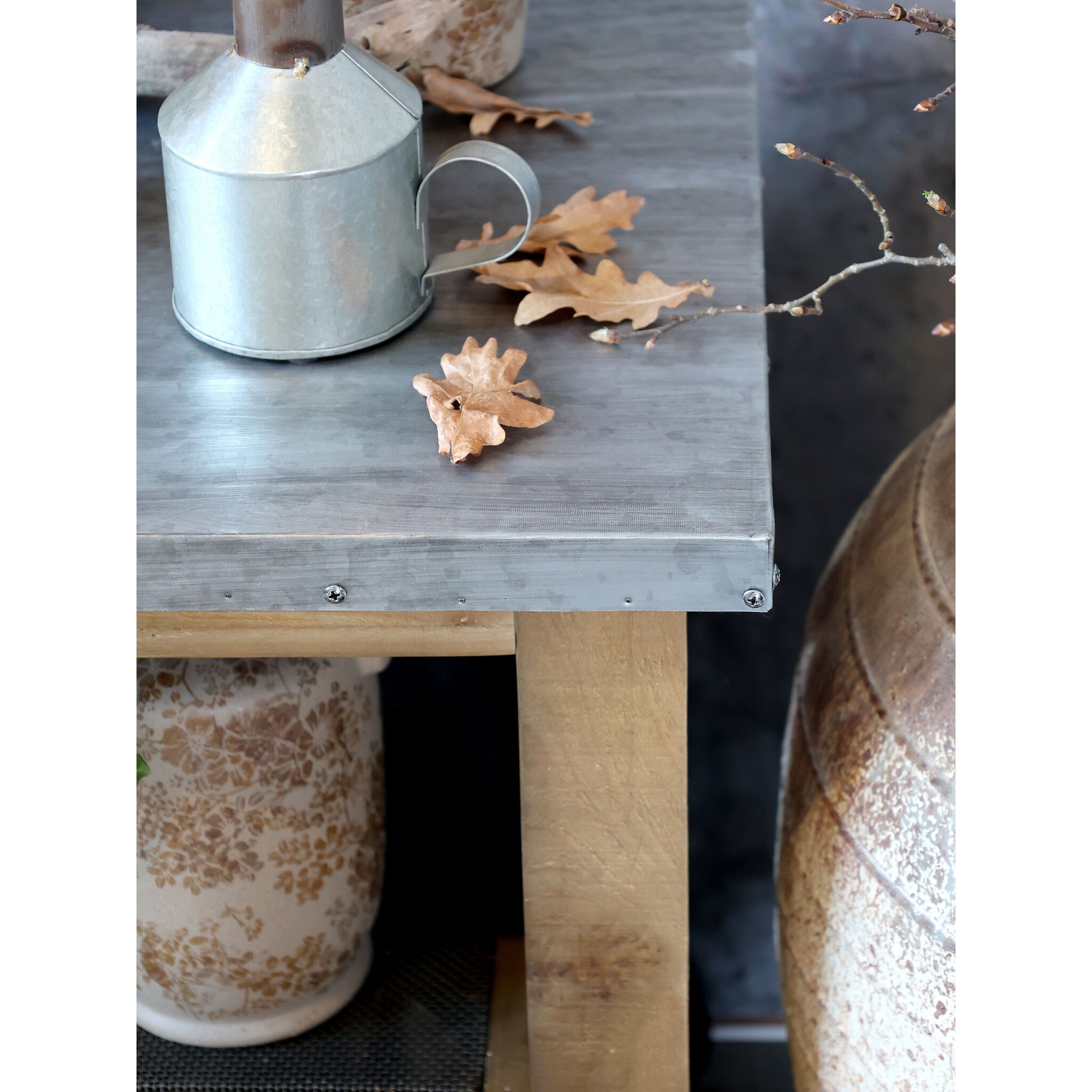 Kücheninsel auf Rädern mit Zinktop und Regalen, natur 