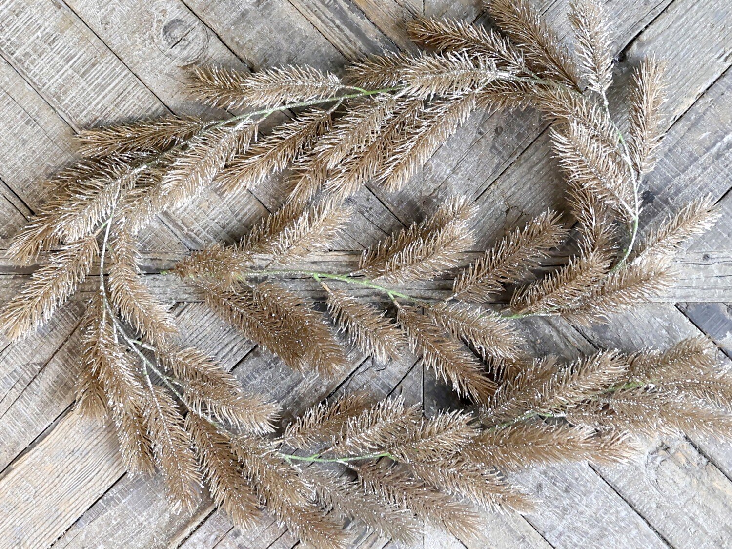 Künstliche Tannen Ranke aus Zweigen mit Glitzer, champagner 