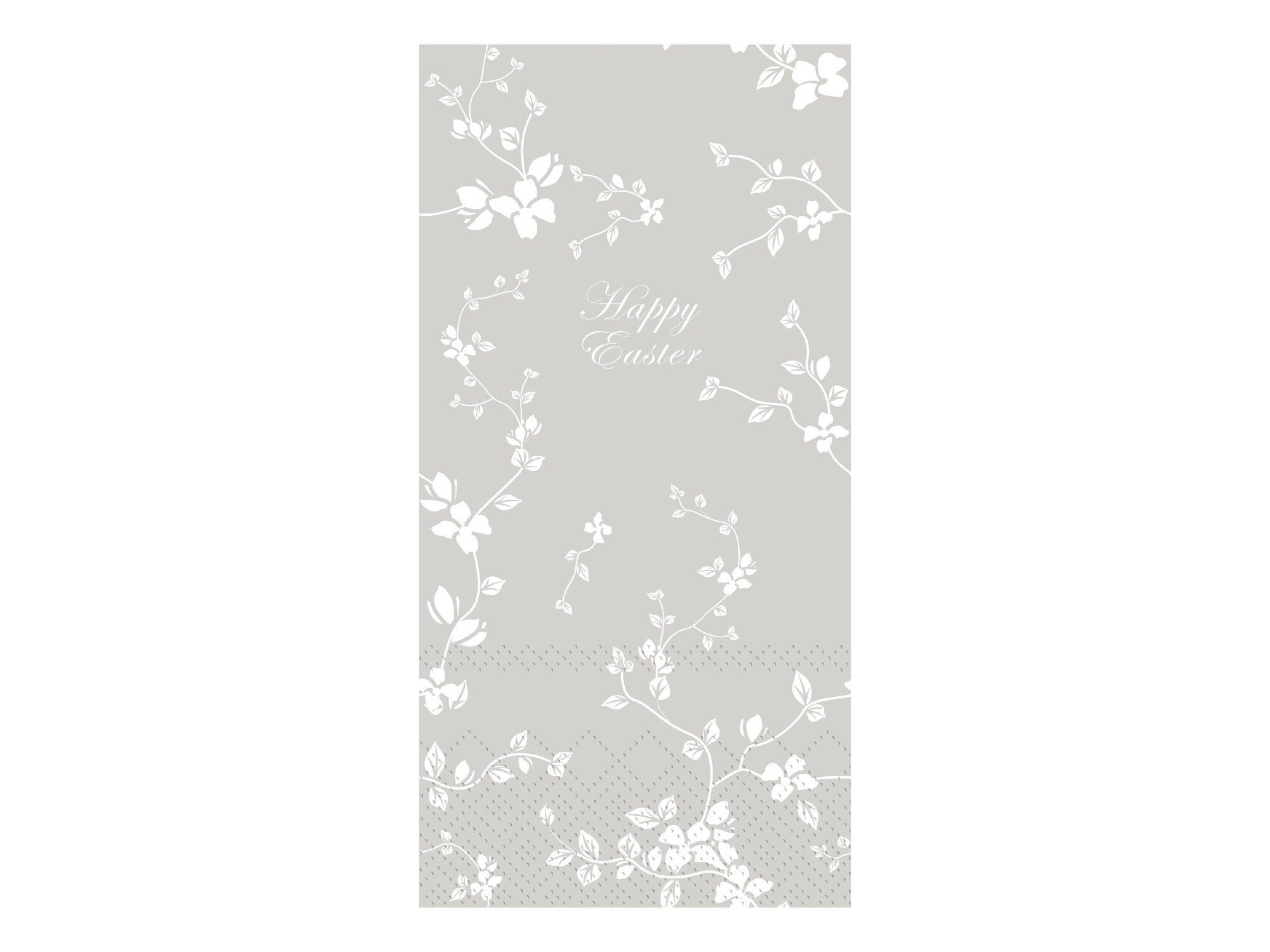 Längliche Serviette mit Blumen Happy Easter, franz. grau 