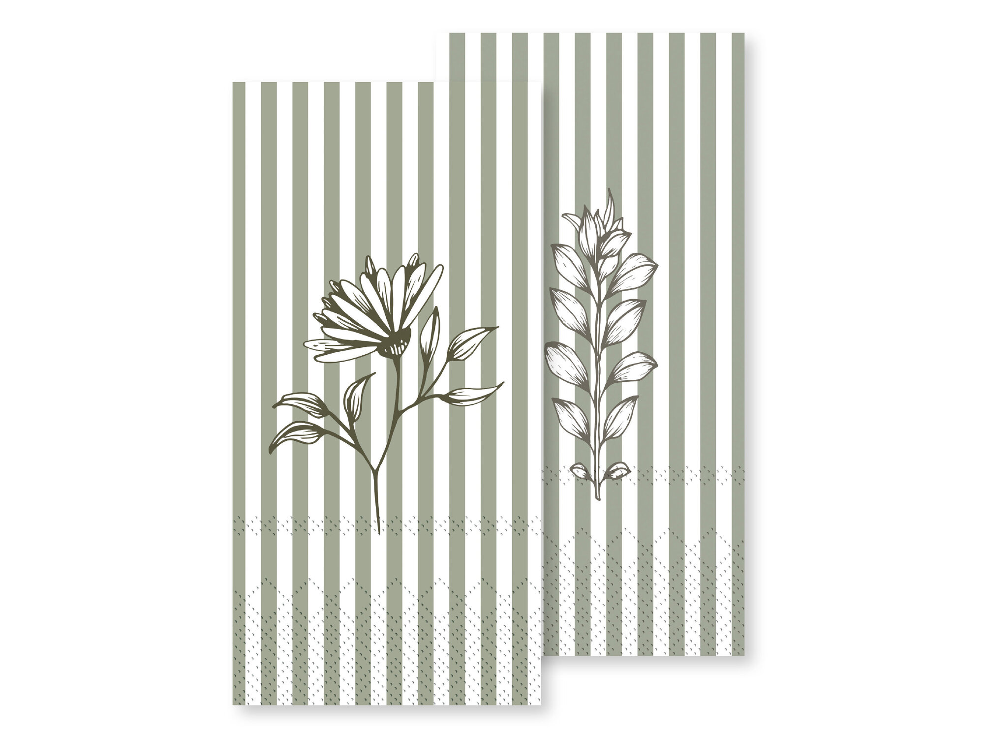 Längliche Serviette mit Streifen & Blumen, verte