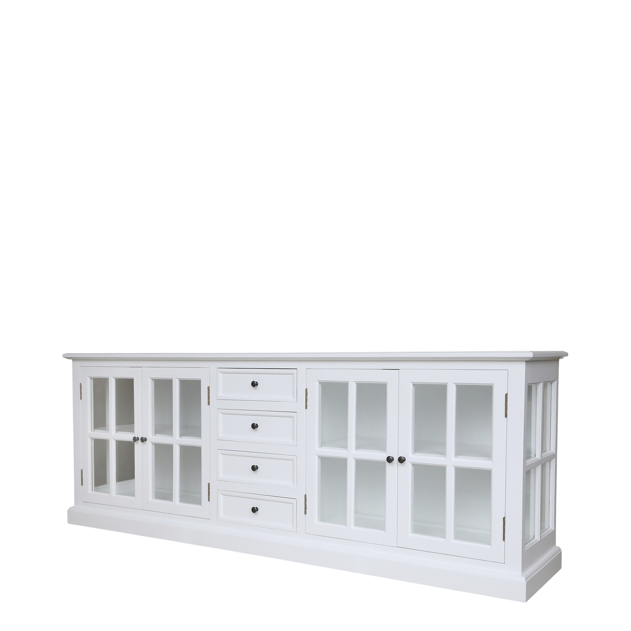Landhaus Vitrinenschrank Marseille mit 4 Türen und 4 Schubladen, weiss 