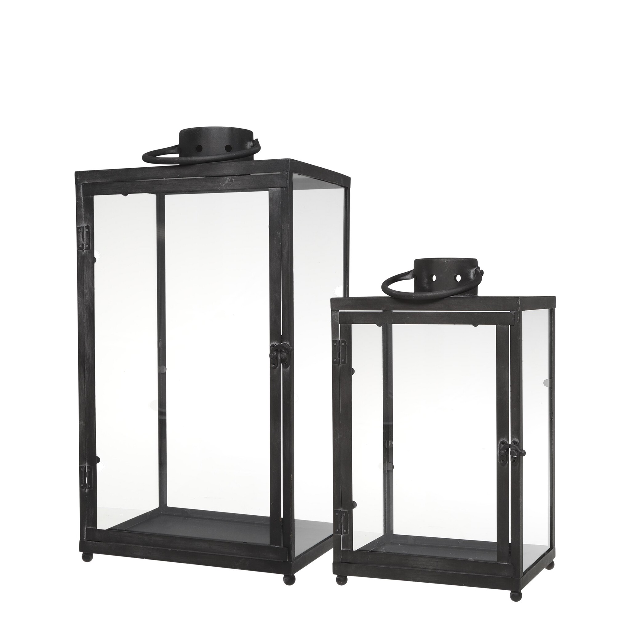 Laterne 2er Set aus Metall, schwarz