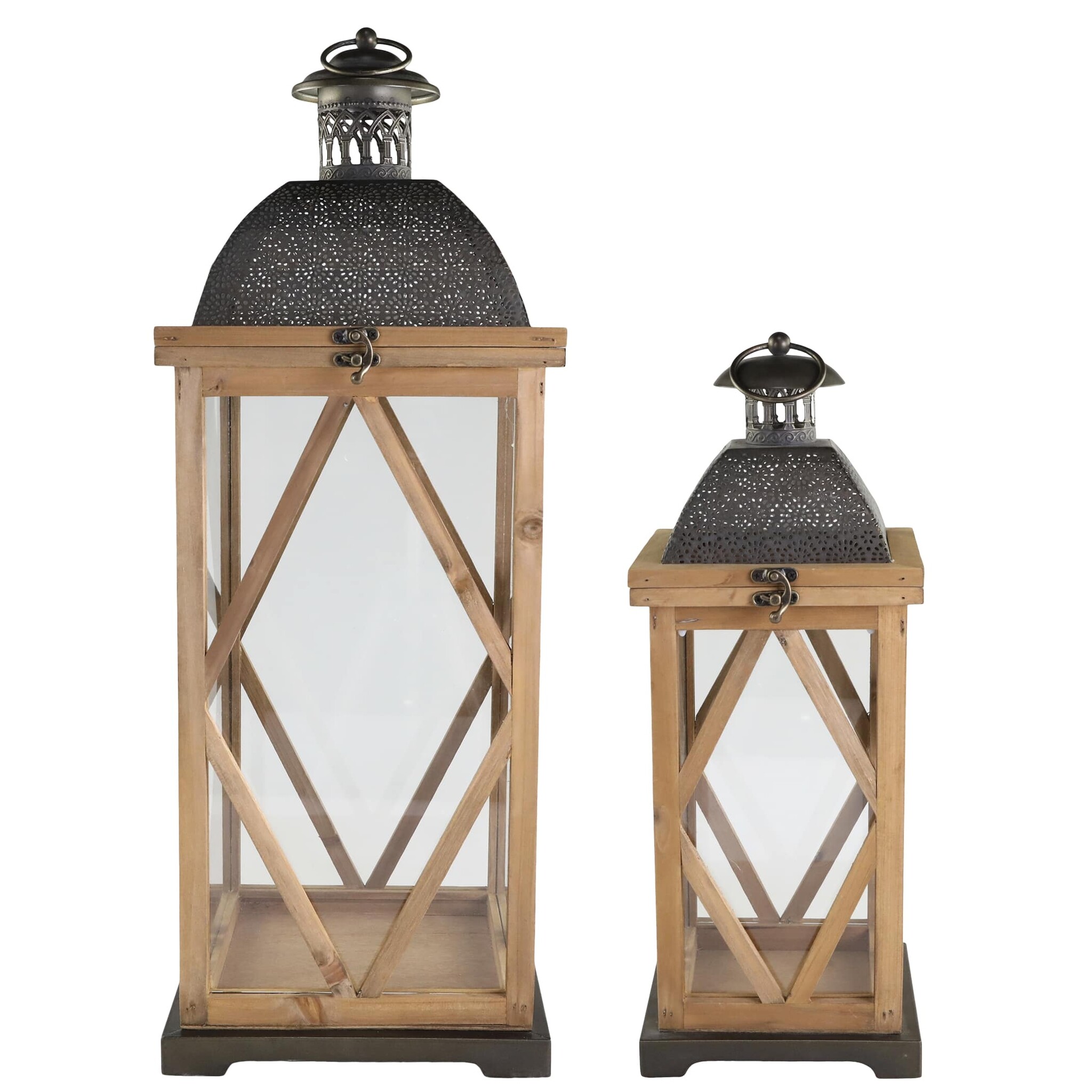 Laterne aus Holz 2er-Set, natur 