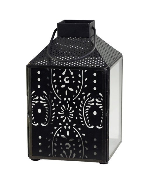 Chic Antique Laterne eckig mit Muster, antik kohle H18/L11/B11 cm