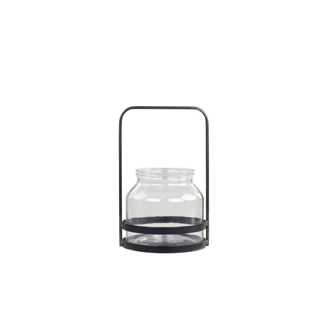 Laterne Factory mit Henkel aus Eisen, antik kohle L18 x B17 x H28,5 cm