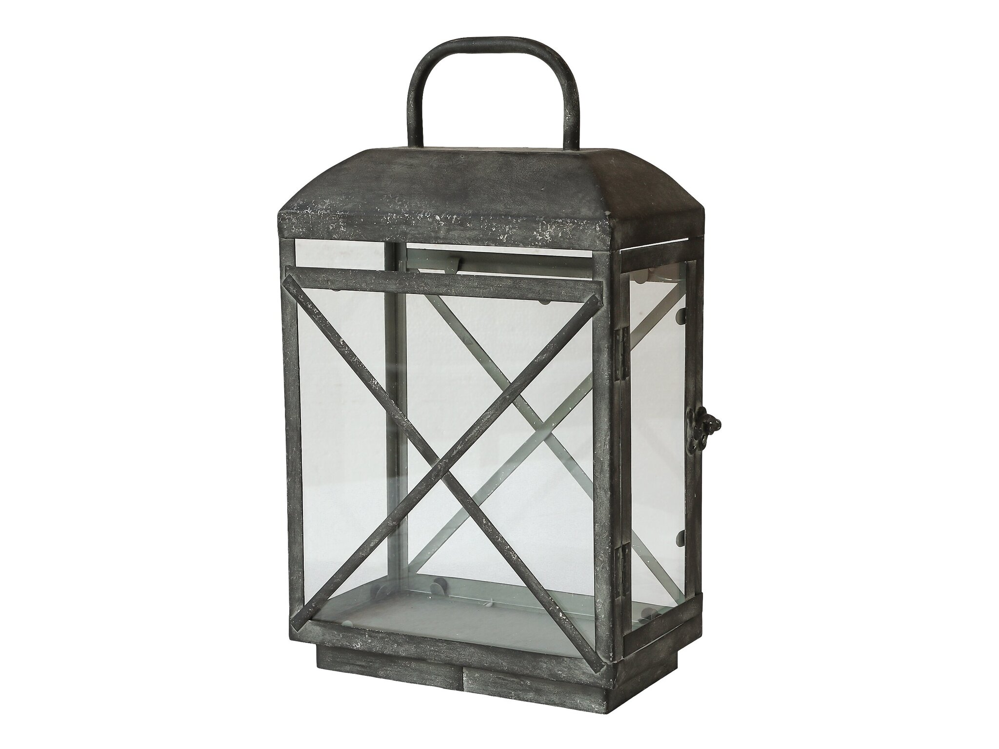 Vintage Laterne mit Eisenkreuz, antique zink H39.5 x L24 x B14 cm