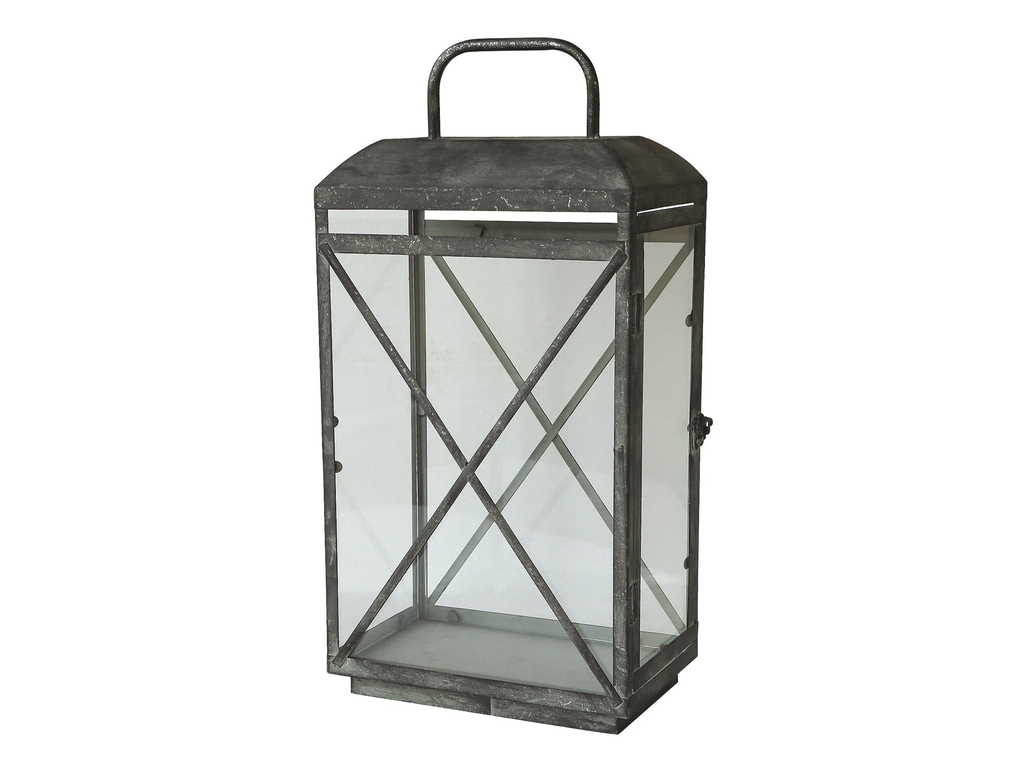 Vintage Laterne mit Eisenkreuz, antique zink H54 x L28 x B18 cm