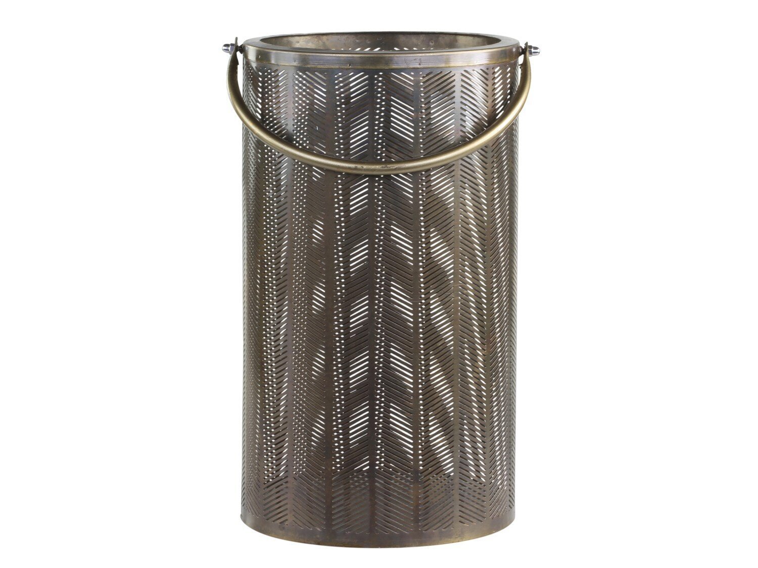 Laterne mit Fischgräten Muster, antik messing H30,5/Ø18 cm