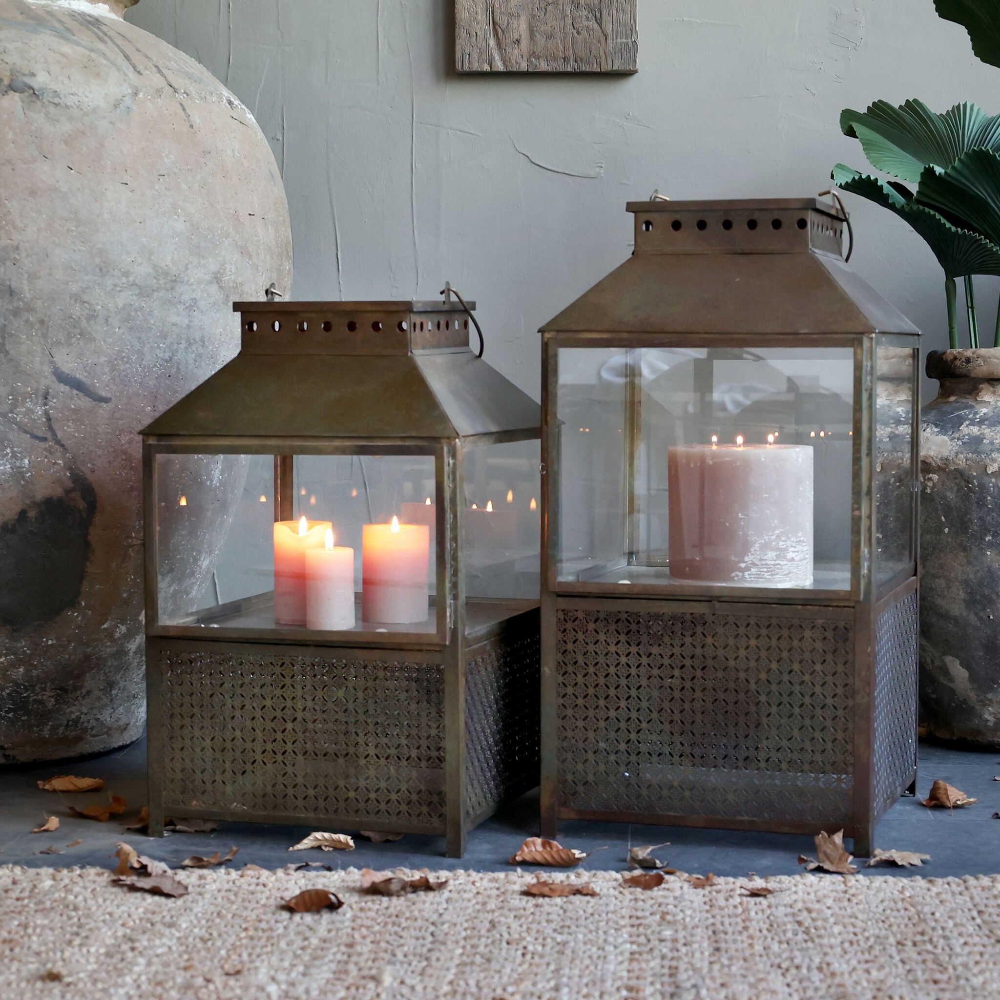 Laterne mit Muster, antique messing