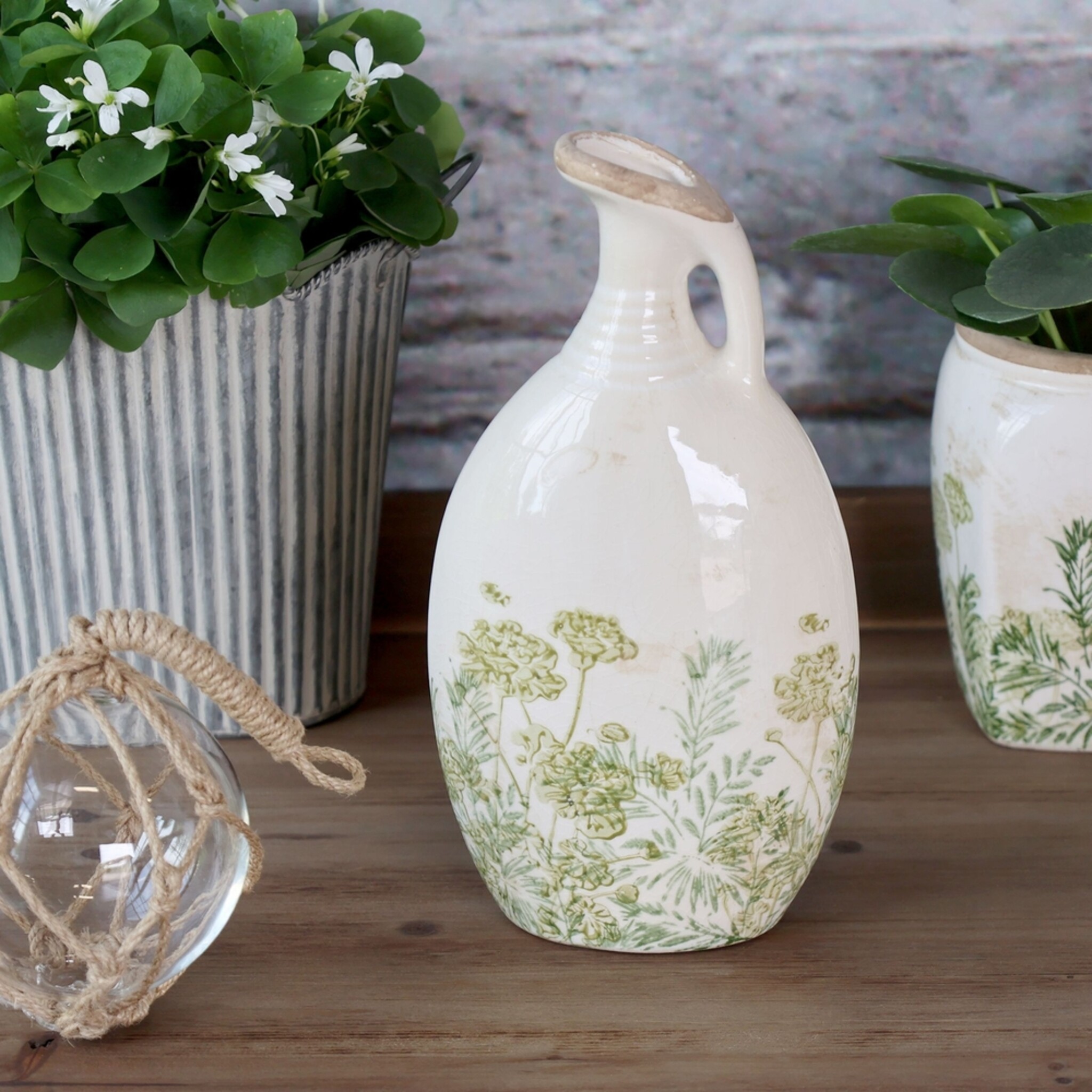 Laval Kanne aus Keramik im Brocante Stil, verte 