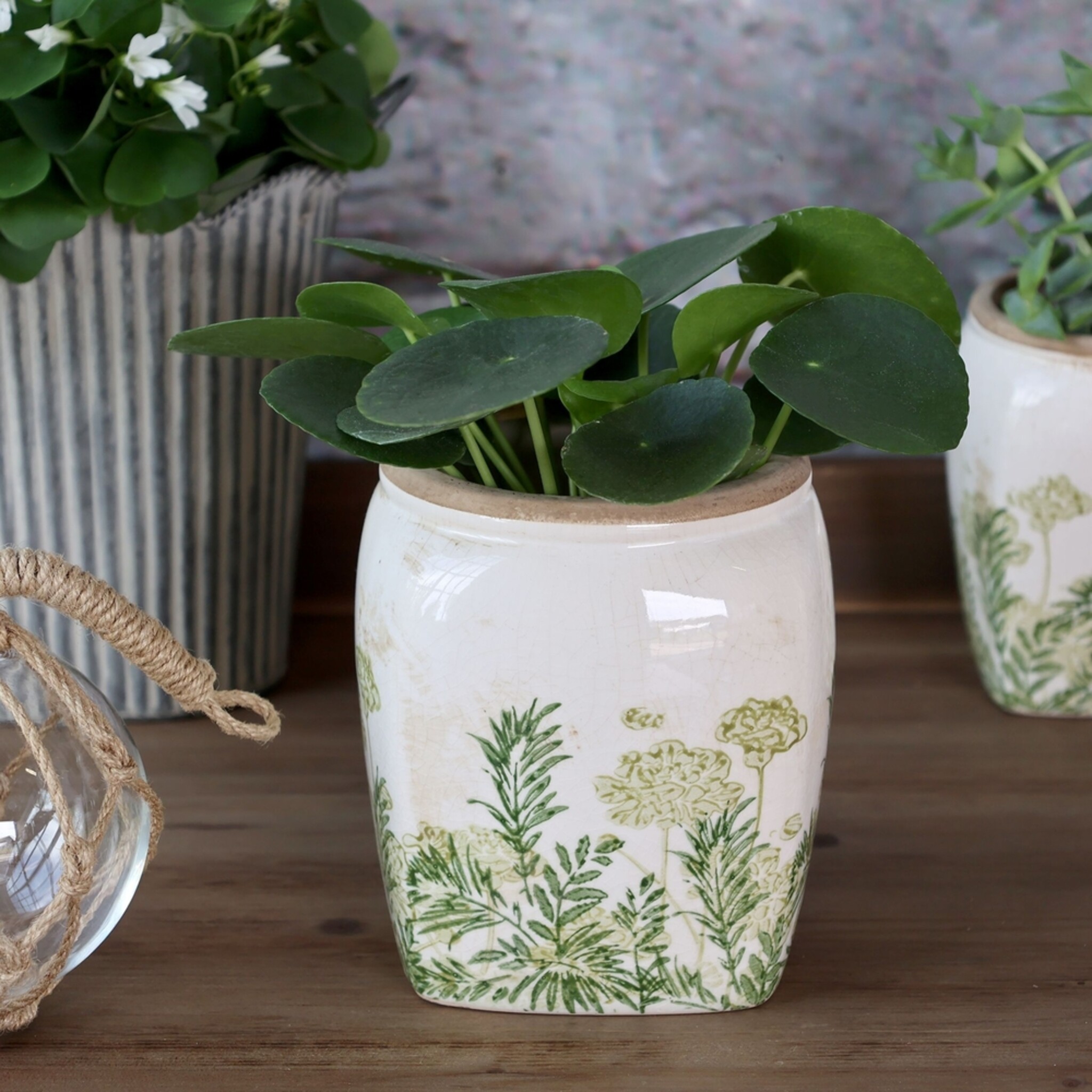 Laval Übertopf mit Blumendruck | Keramik im Landhausstil, verte 15 cm, Ø 13,5 cm