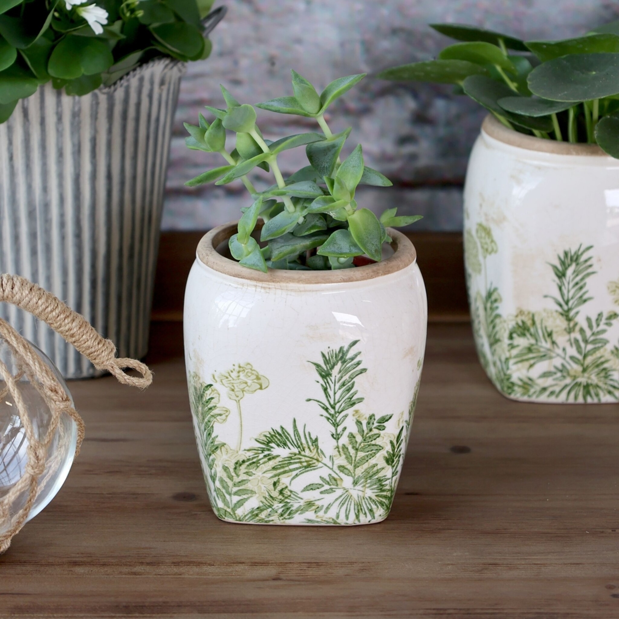 Laval Übertopf mit Blumendruck | Keramik im Landhausstil, verte 13 cm, Ø 12 cm