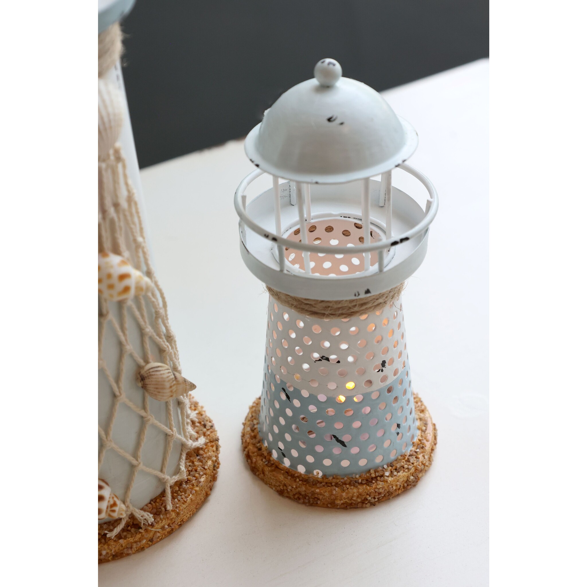 Leuchtturm mit LED, blau Höhe 15, Ø 6,5 cm ocean