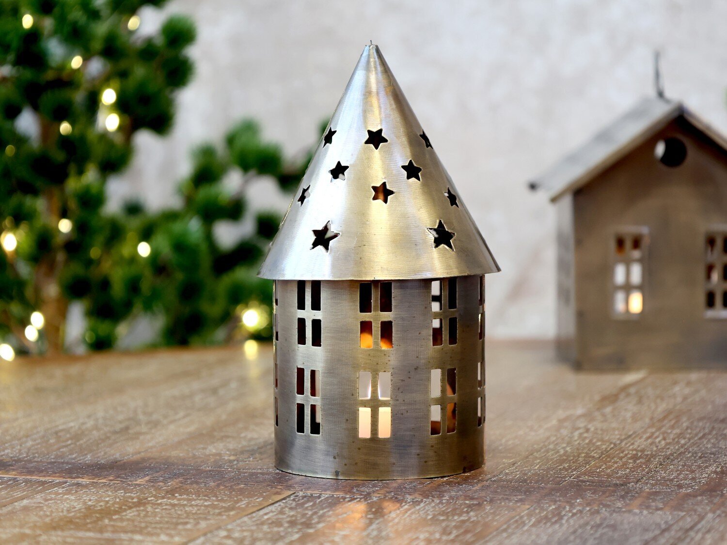 Lichthaus aus Metall, rund, messing 