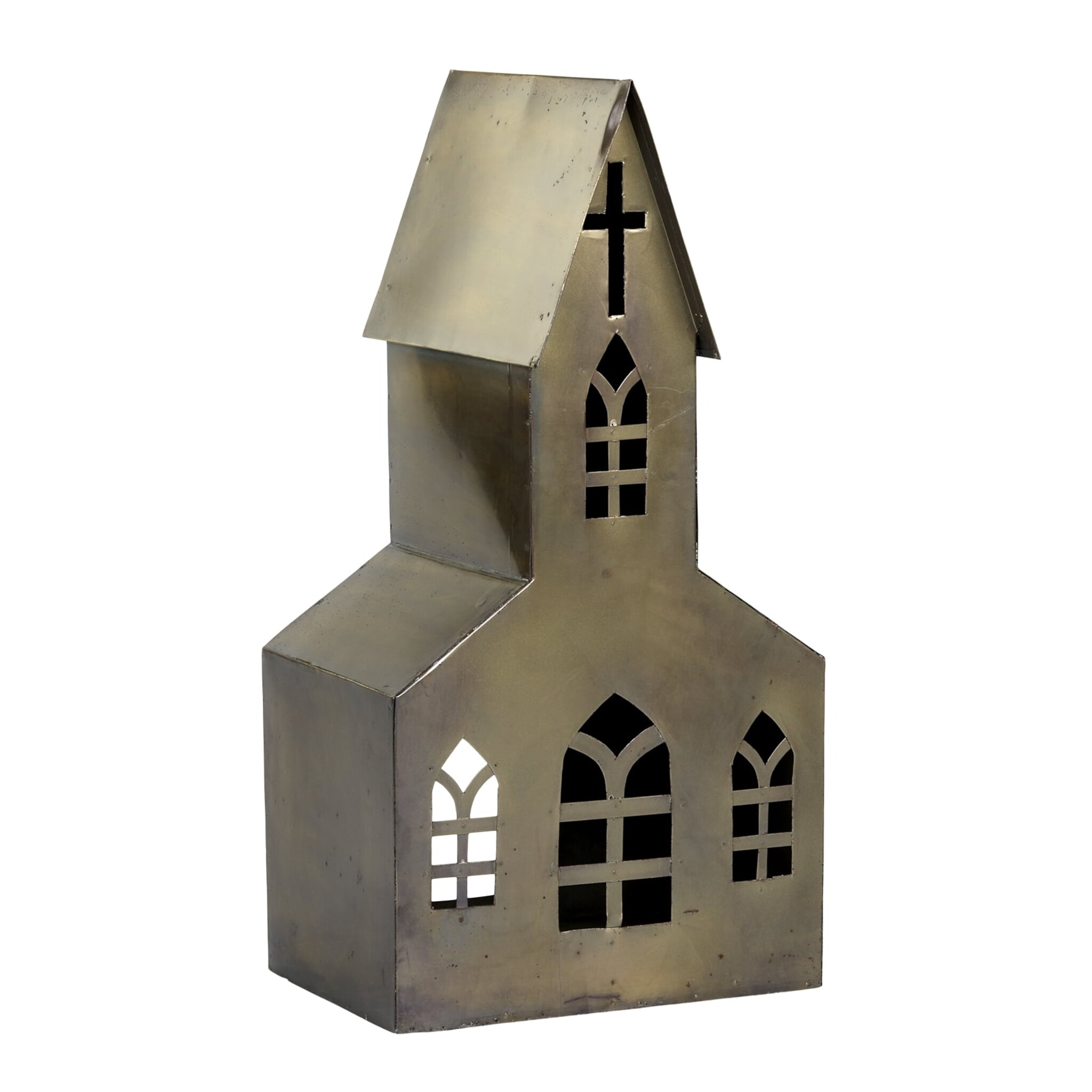 Lichthaus Kirche aus Metall, antique messing 