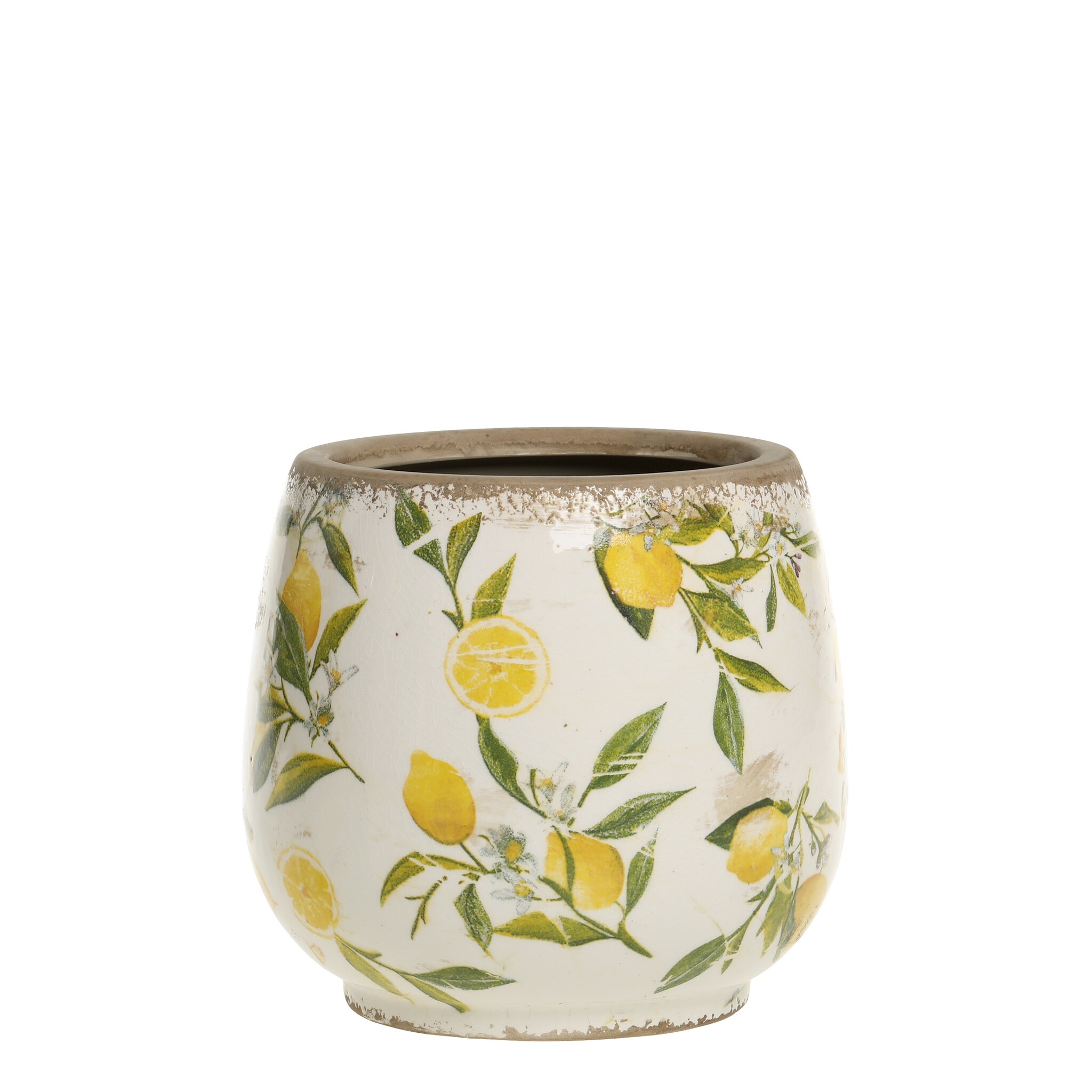 Limone Blumentopf, bauchig mit Zitronenmotiv, gelb Höhe 16, Ø 17 cm