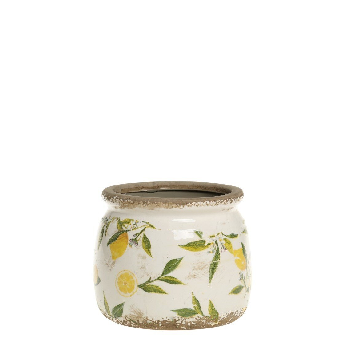Limone runder Blumentopf mit Rand, creme 
