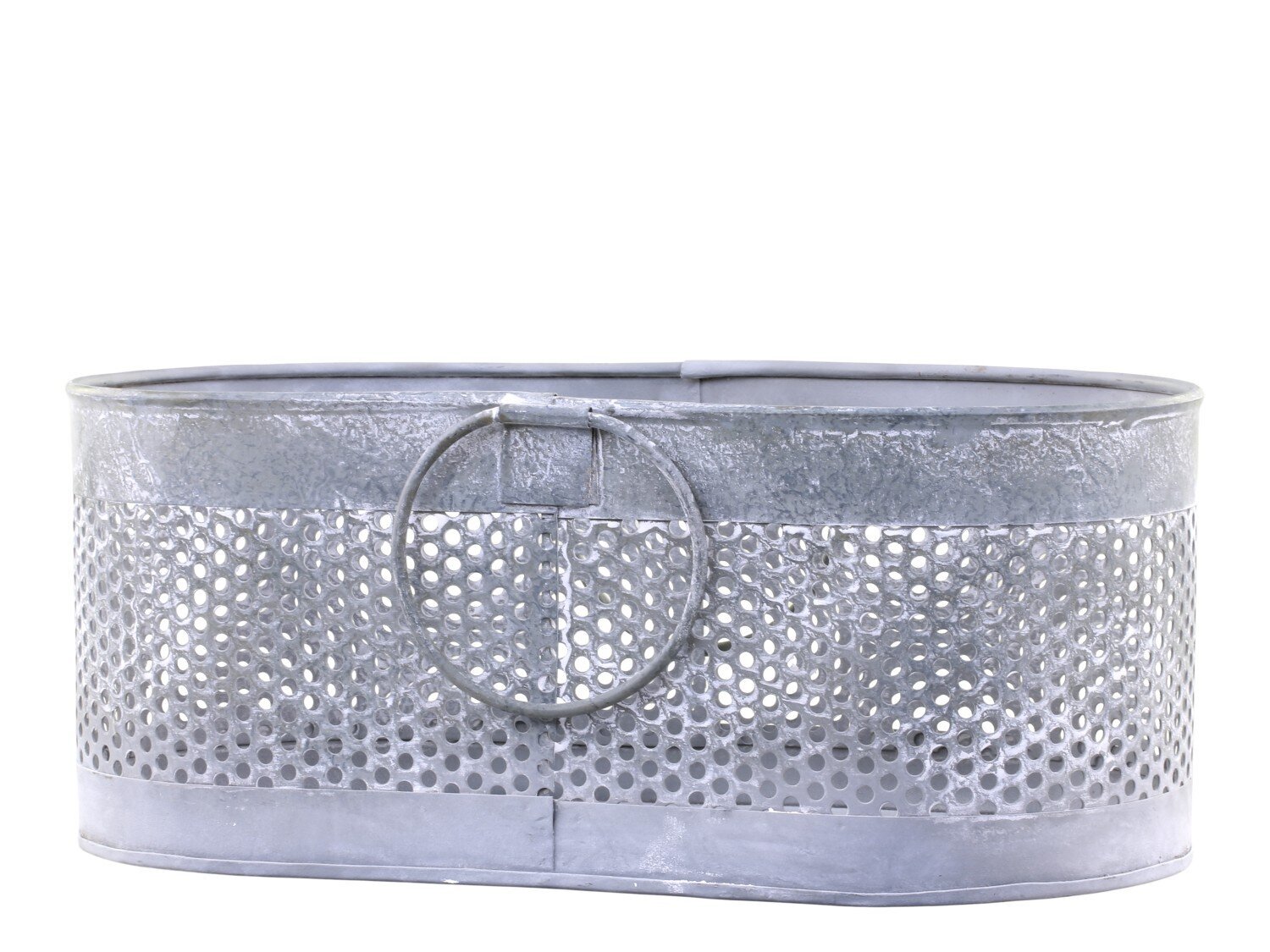 Metall Korb mit Lochmuster oval, antique zink 