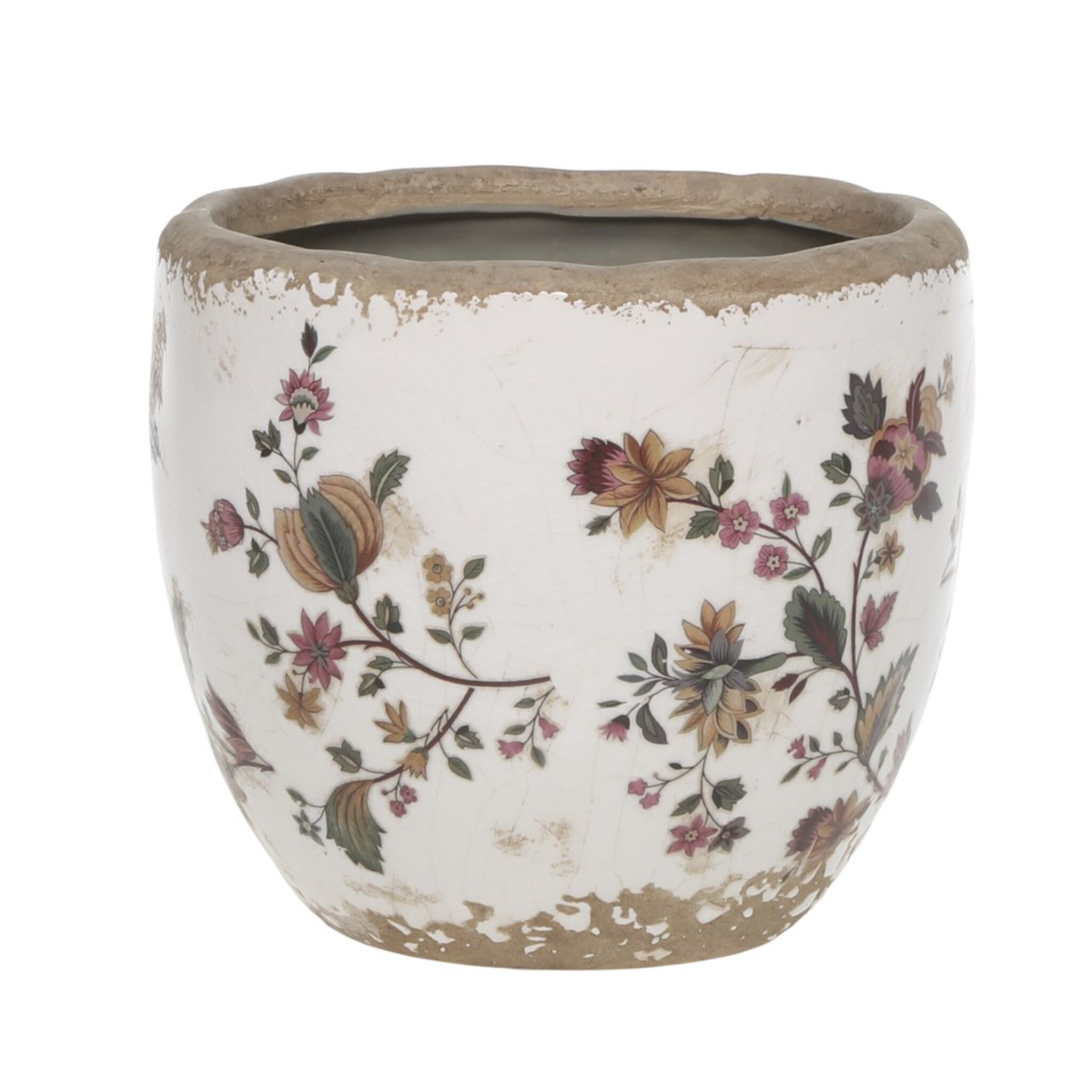 Nancy Blumentopf mit Blumenmotiv, creme Höhe 11, Ø 12,5 cm