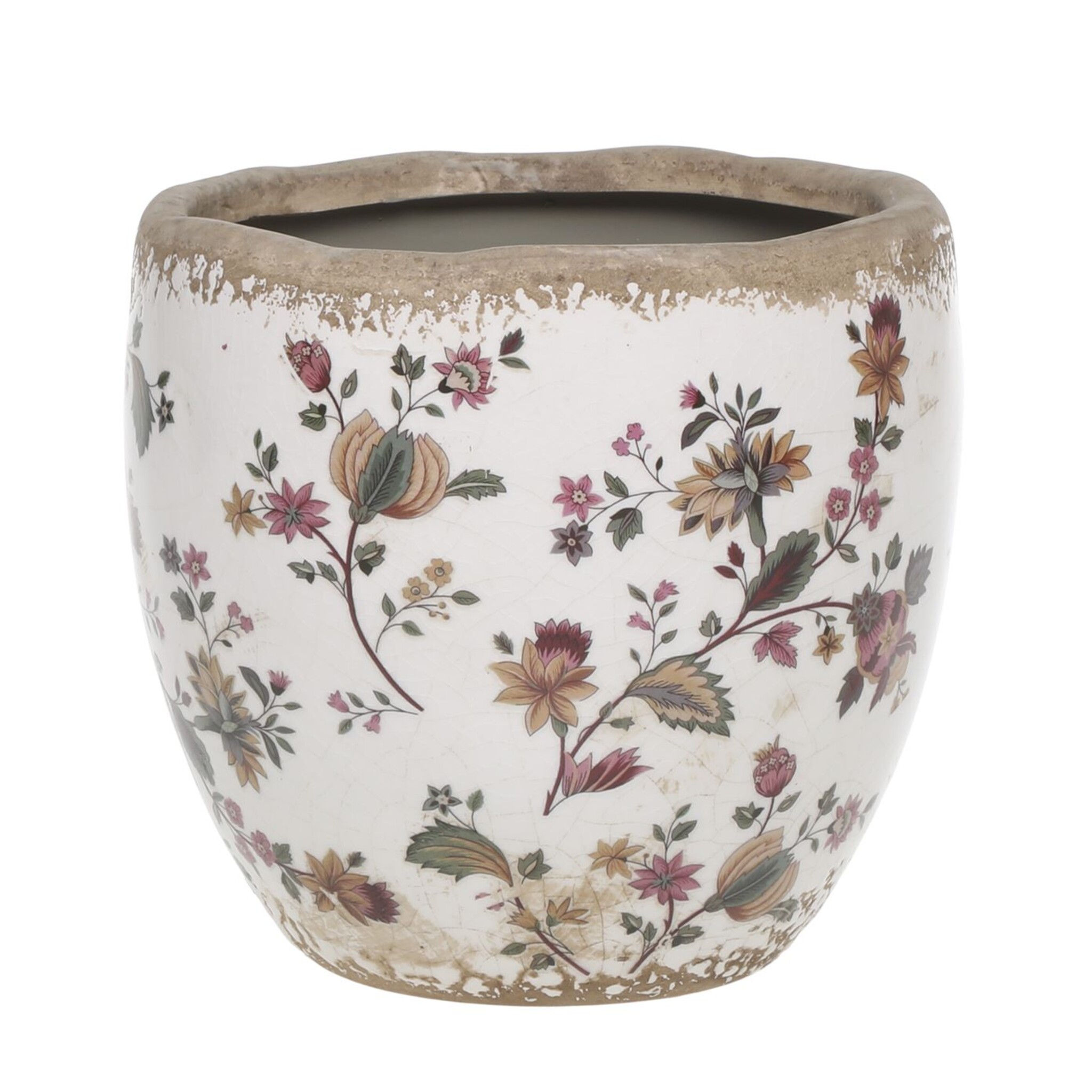 Nancy Blumentopf mit Blumenmotiv, creme Höhe 13, Ø 15 cm