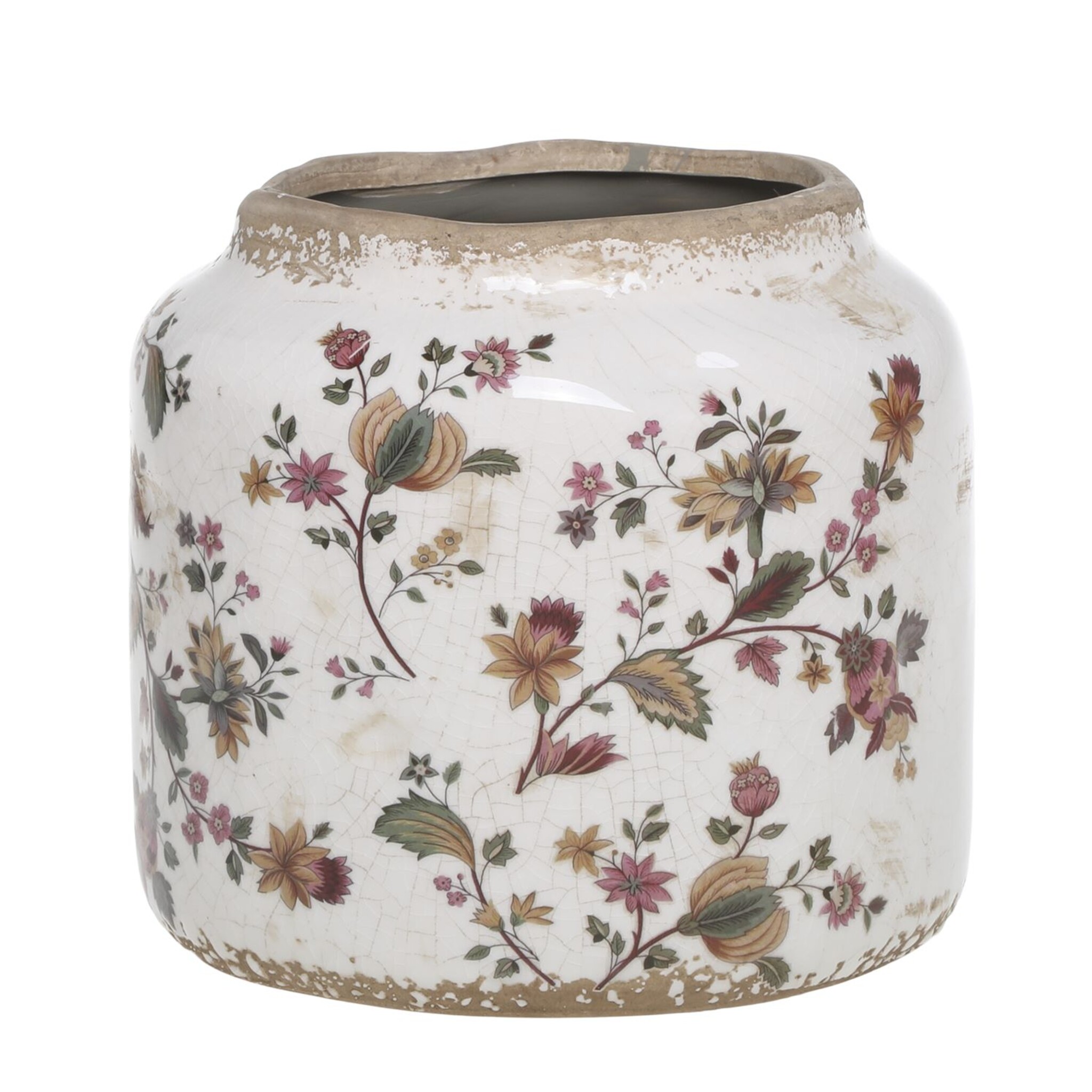 Nancy Blumentopf Typ 2 mit Blumenmotiv, creme Höhe 14,5, Ø 14,5 cm