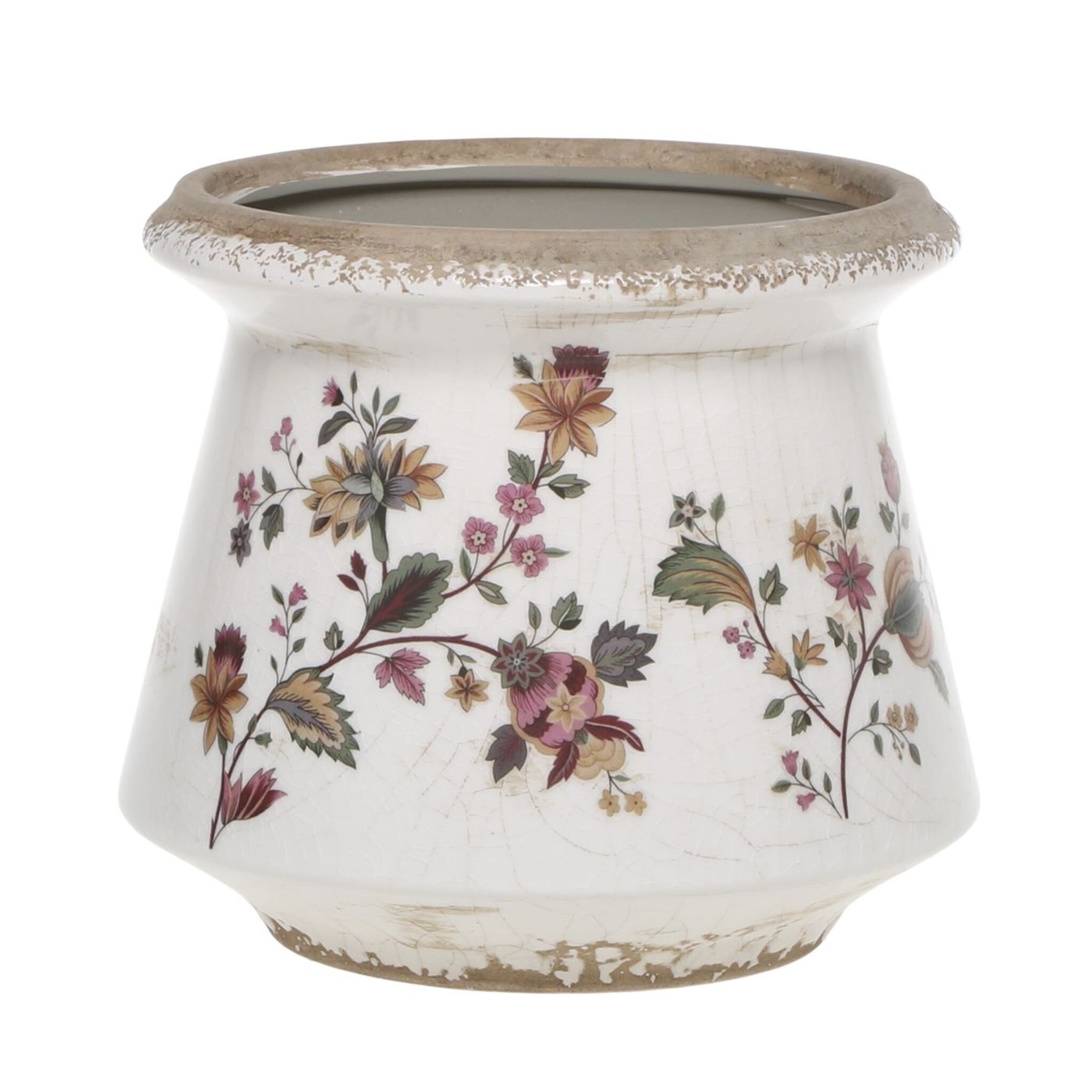 Nancy Blumentopf Typ 3 mit Blumenmotiv, creme Höhe 13, Ø 14,5 cm